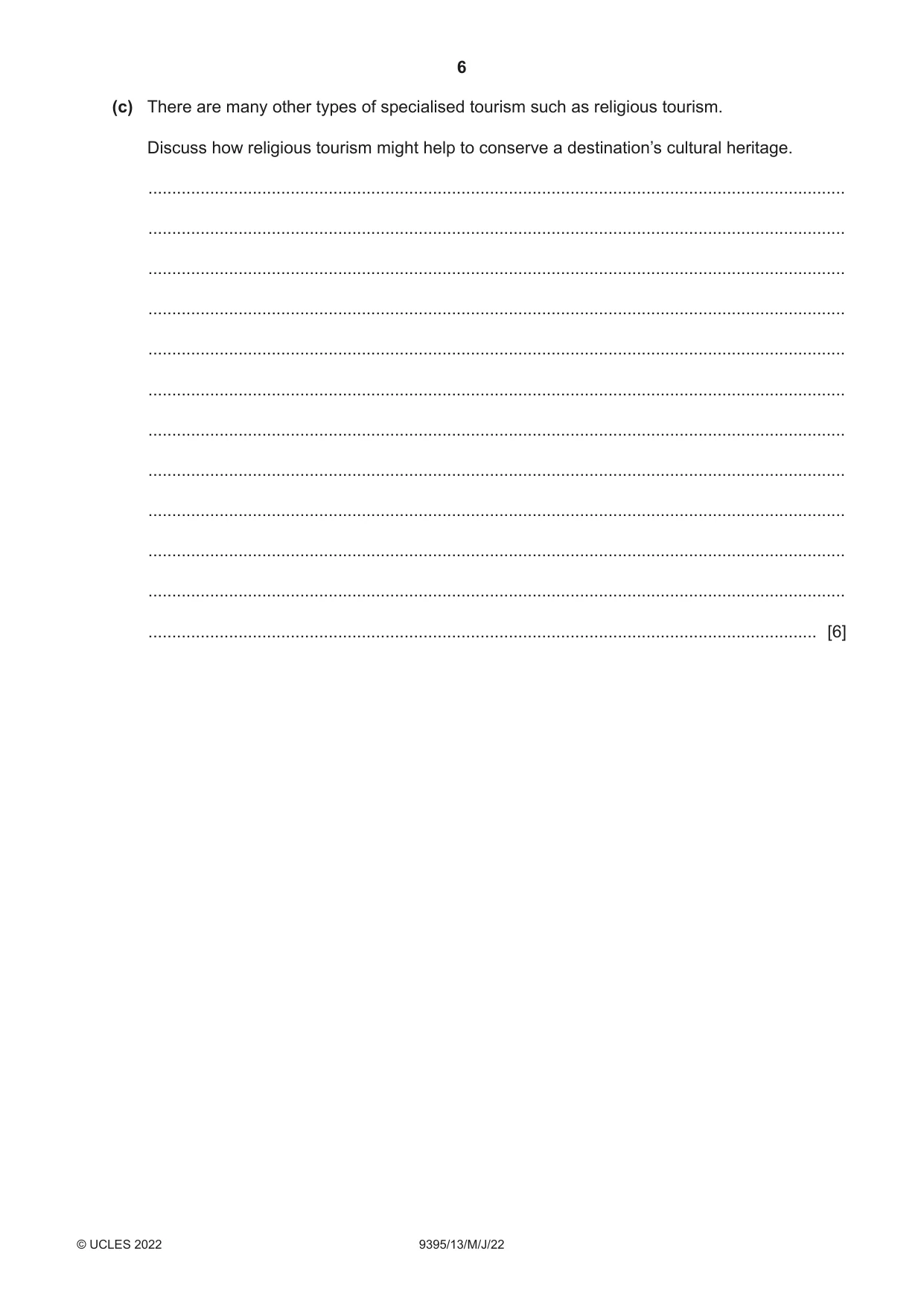Cambridge A Level Travel and Tourism 9395 2022 May/June Paper 1 · Variant 3 question paper, page 6 of 16