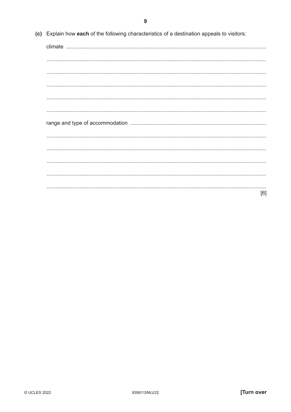 Cambridge A Level Travel and Tourism 9395 2022 May/June Paper 1 · Variant 3 question paper, page 9 of 16