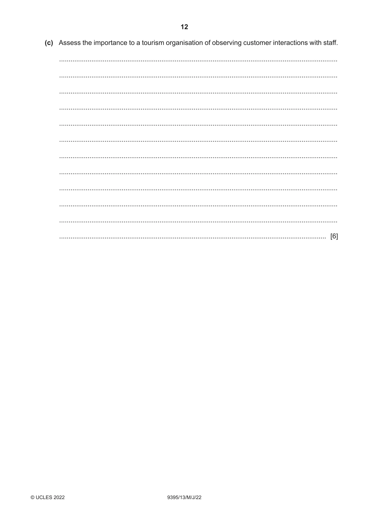 Cambridge A Level Travel and Tourism 9395 2022 May/June Paper 1 · Variant 3 question paper, page 12 of 16