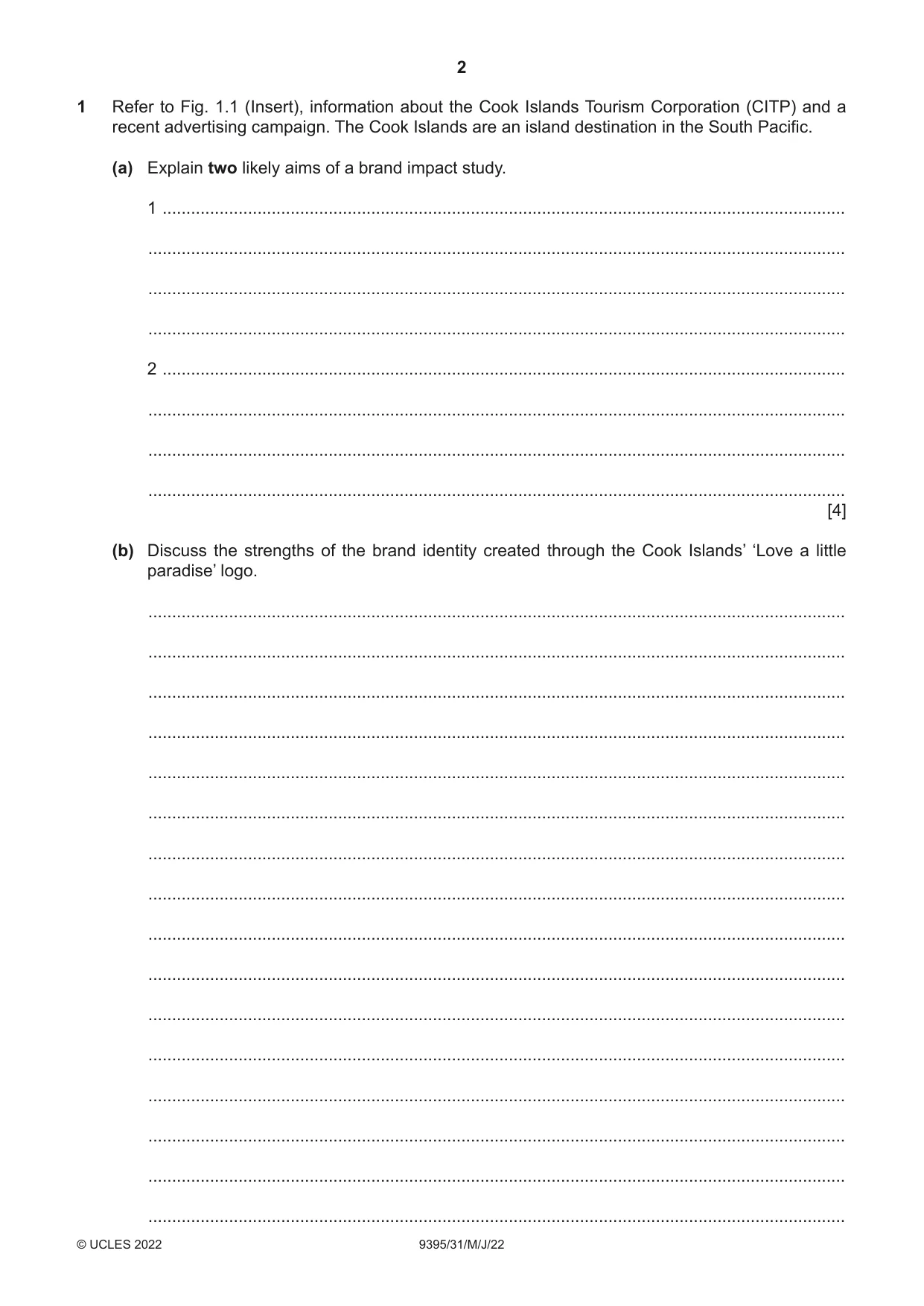 Cambridge A Level Travel and Tourism 9395 2022 May/June Paper 3 · Variant 1 question paper, page 2 of 12
