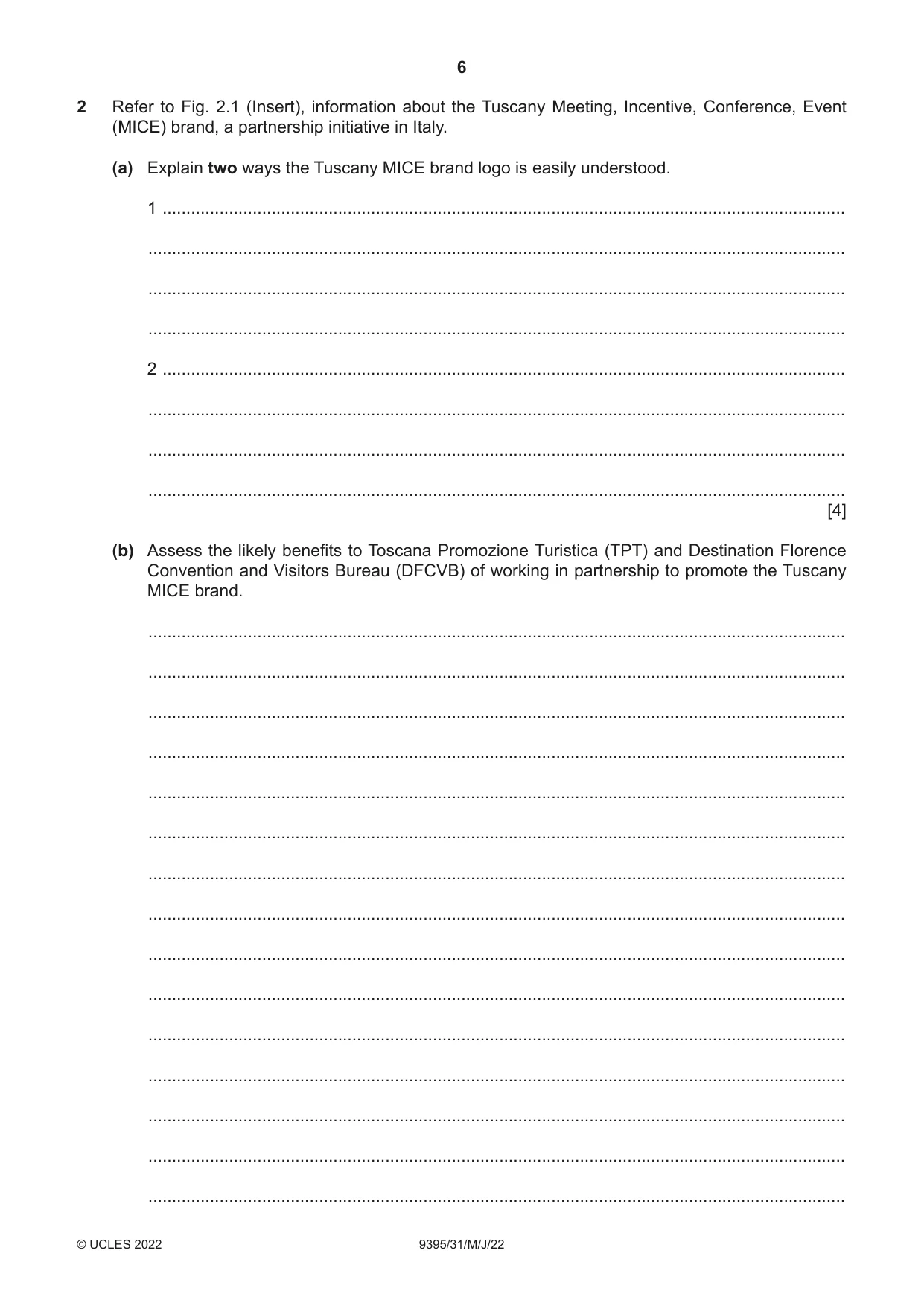 Cambridge A Level Travel and Tourism 9395 2022 May/June Paper 3 · Variant 1 question paper, page 6 of 12