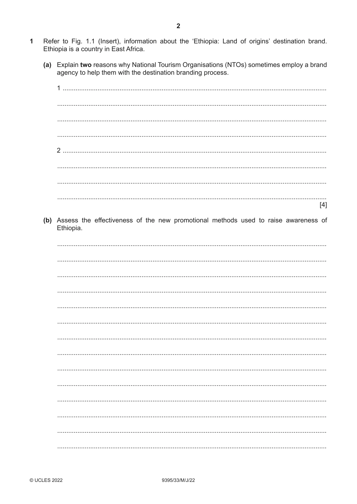 Cambridge A Level Travel and Tourism 9395 2022 May/June Paper 3 · Variant 3 question paper, page 2 of 12