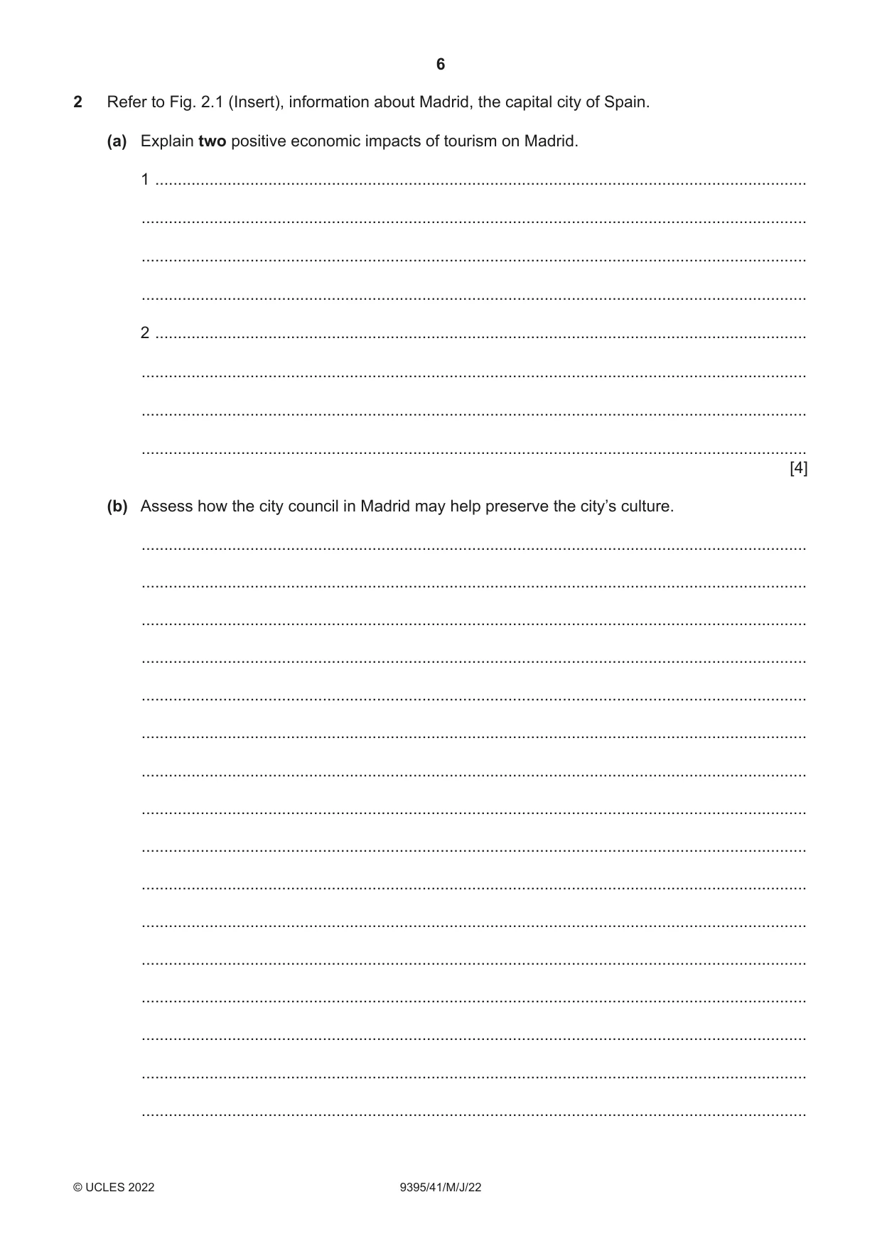 Cambridge A Level Travel and Tourism 9395 2022 May/June Paper 4 · Variant 1 question paper, page 6 of 12