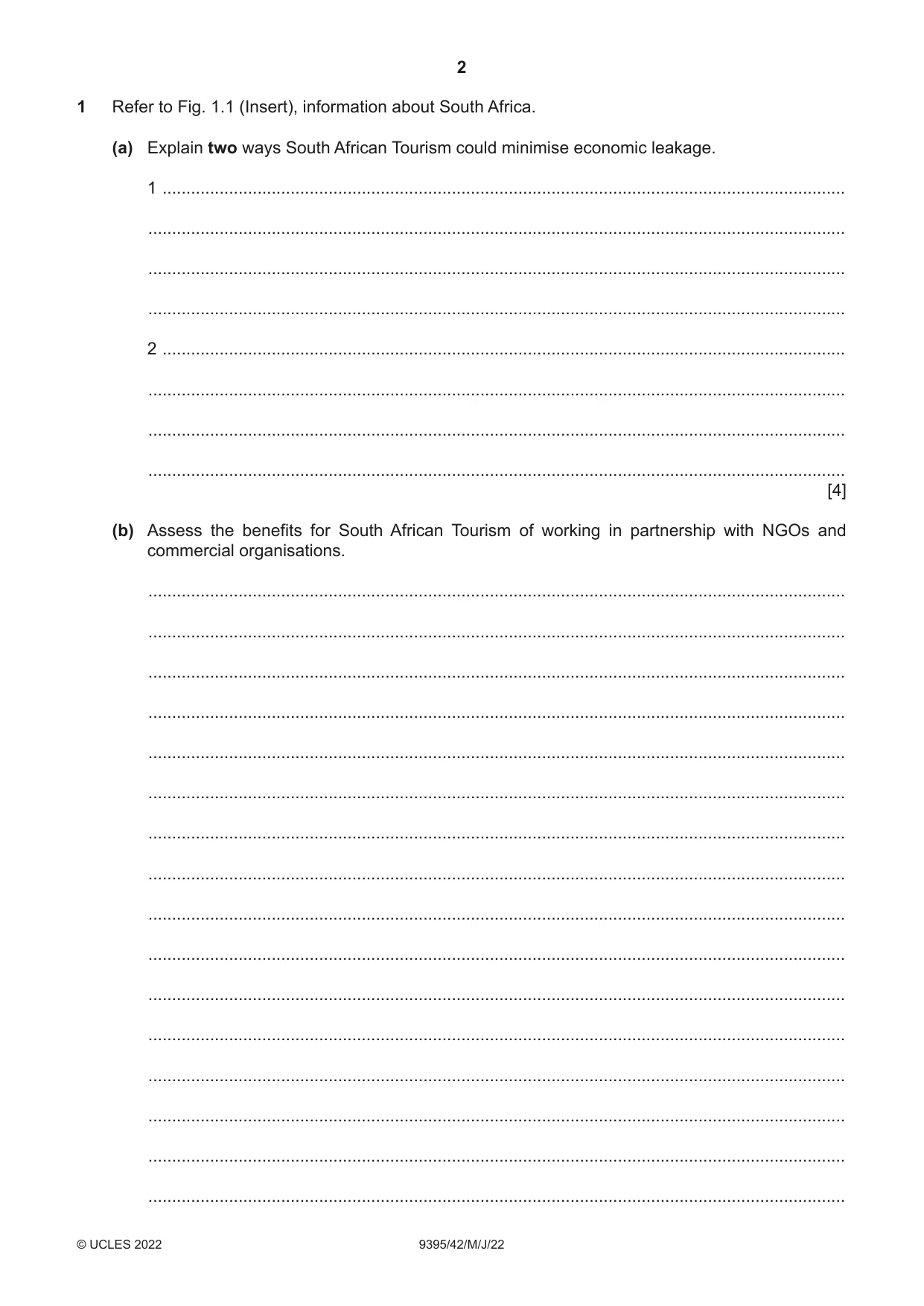 Cambridge A Level Travel and Tourism 9395 2022 May/June Paper 4 · Variant 2 question paper, page 2 of 12