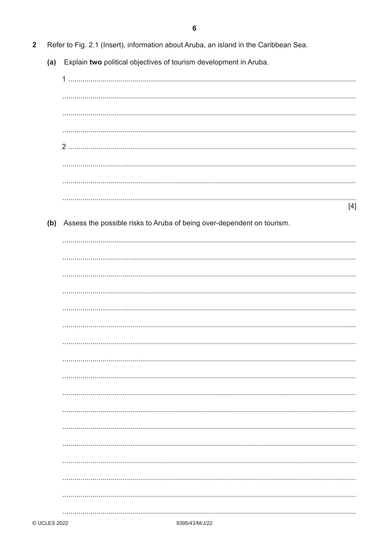 Cambridge A Level Travel and Tourism 9395 2022 May/June Paper 4 · Variant 3 question paper, page 6 of 12
