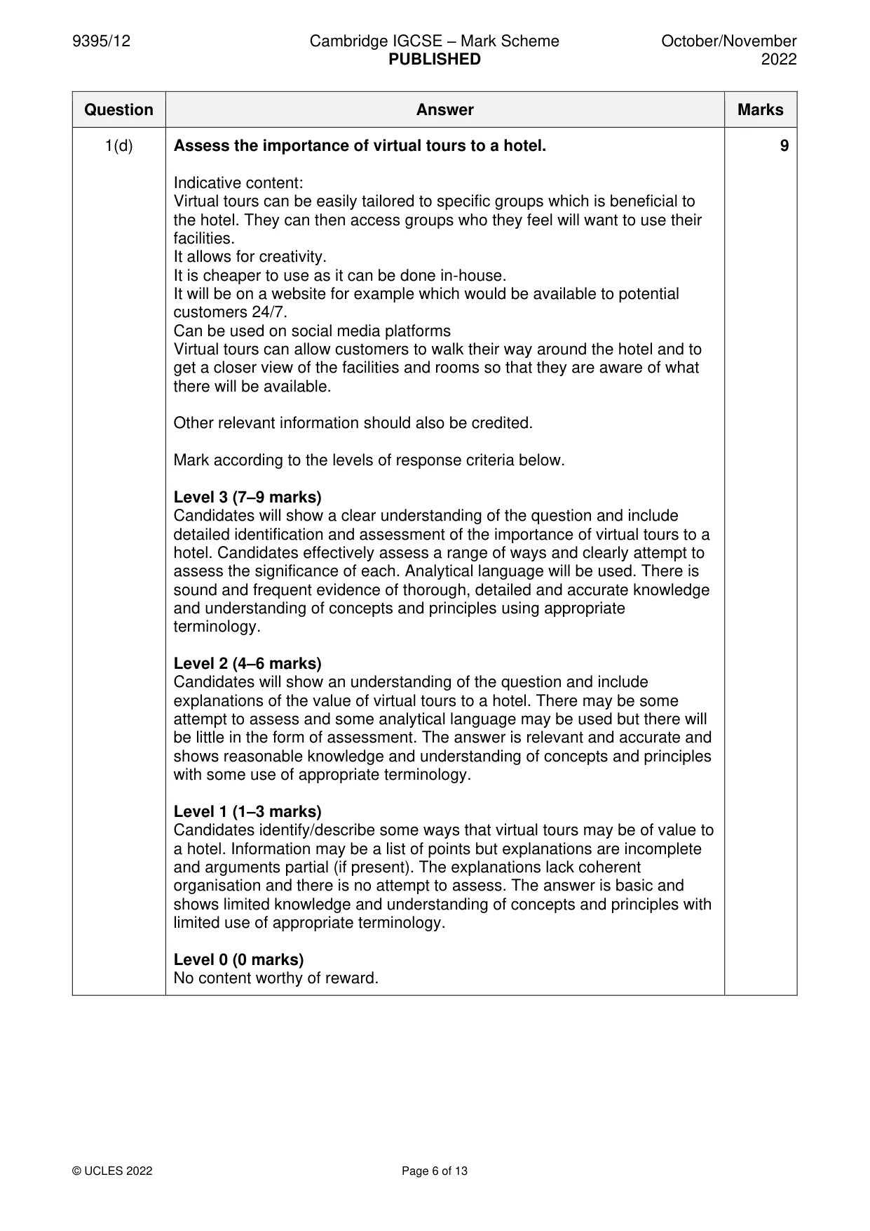 Mark scheme, page 6 of 13