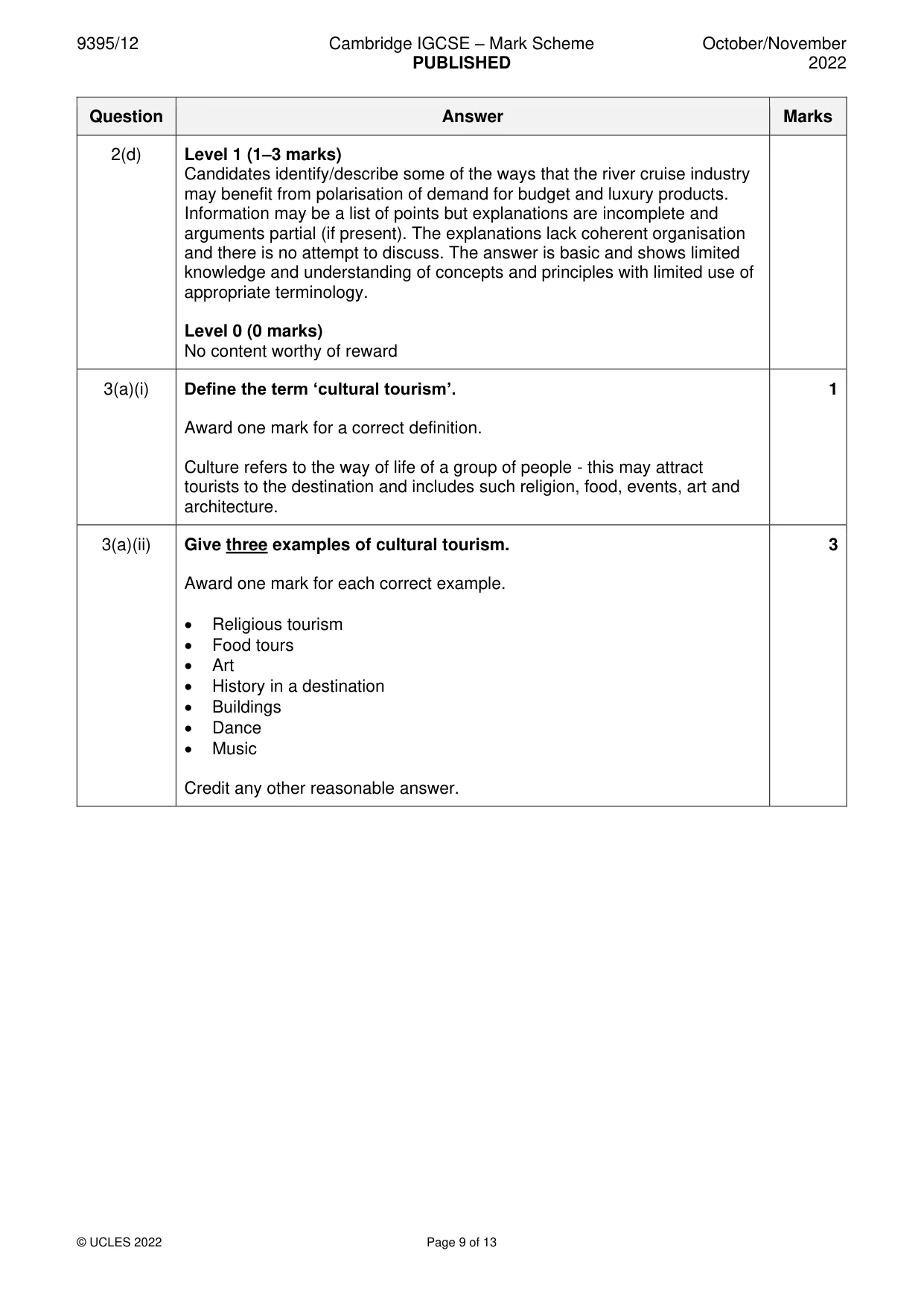 Mark scheme, page 9 of 13