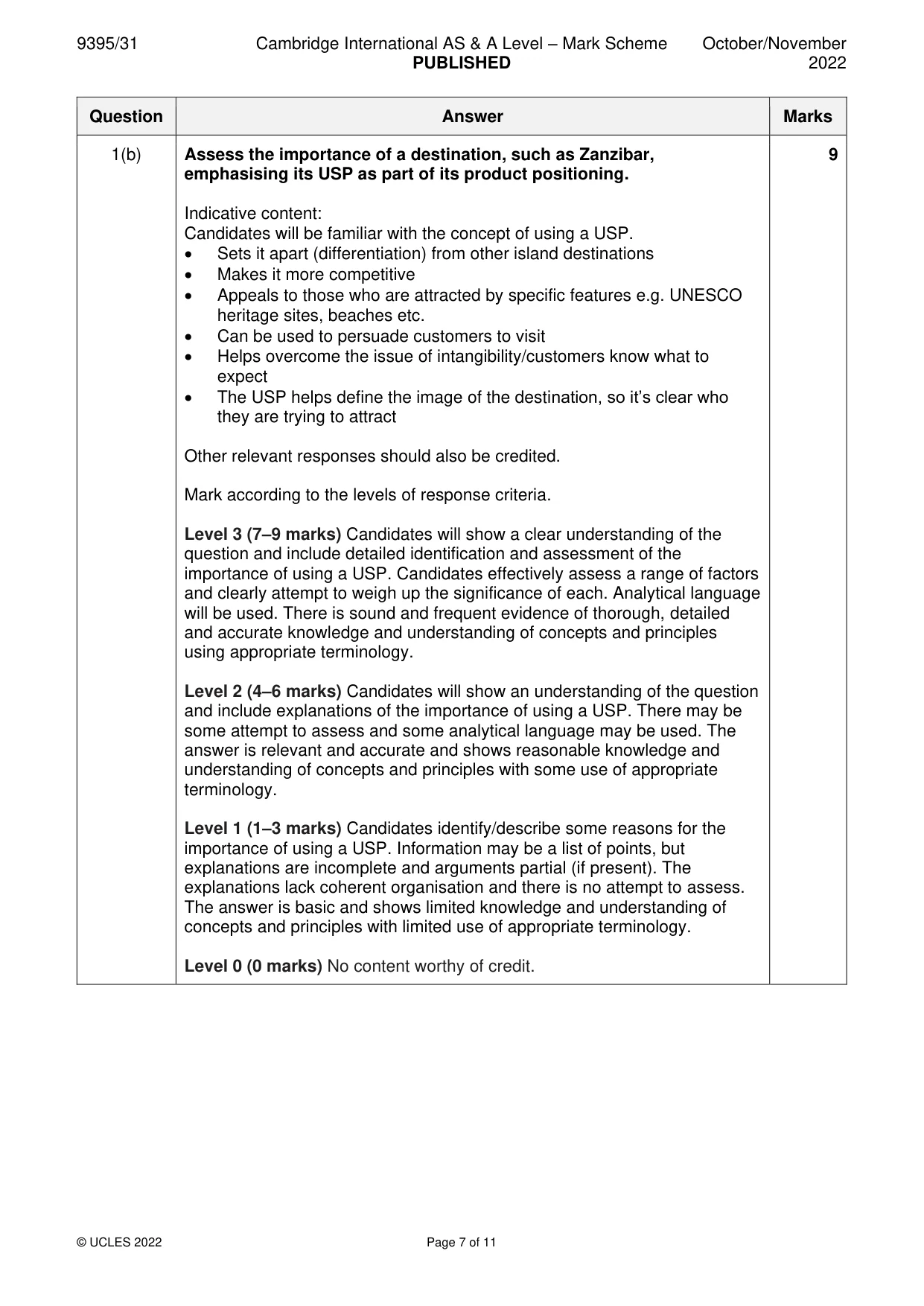 Mark scheme, page 7 of 11