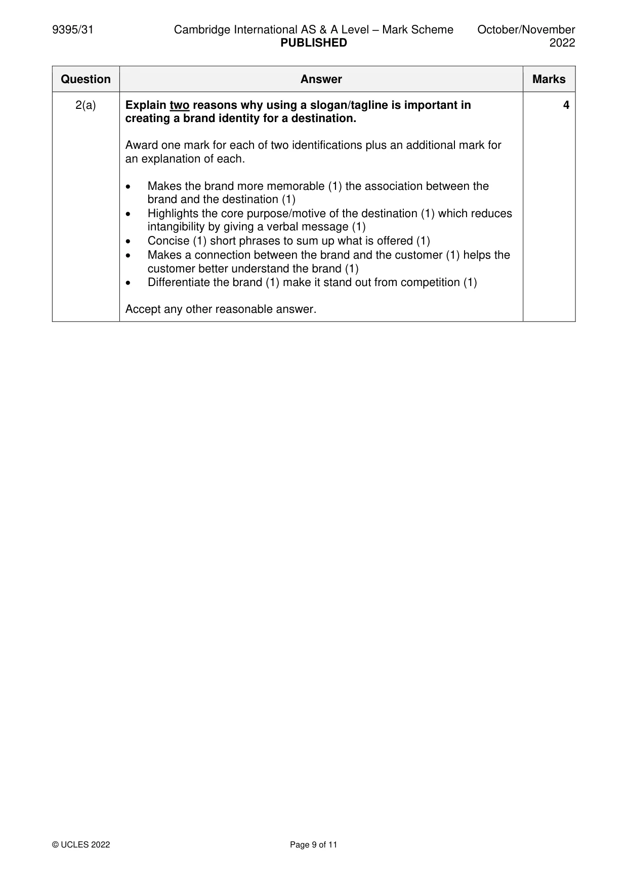Mark scheme, page 9 of 11