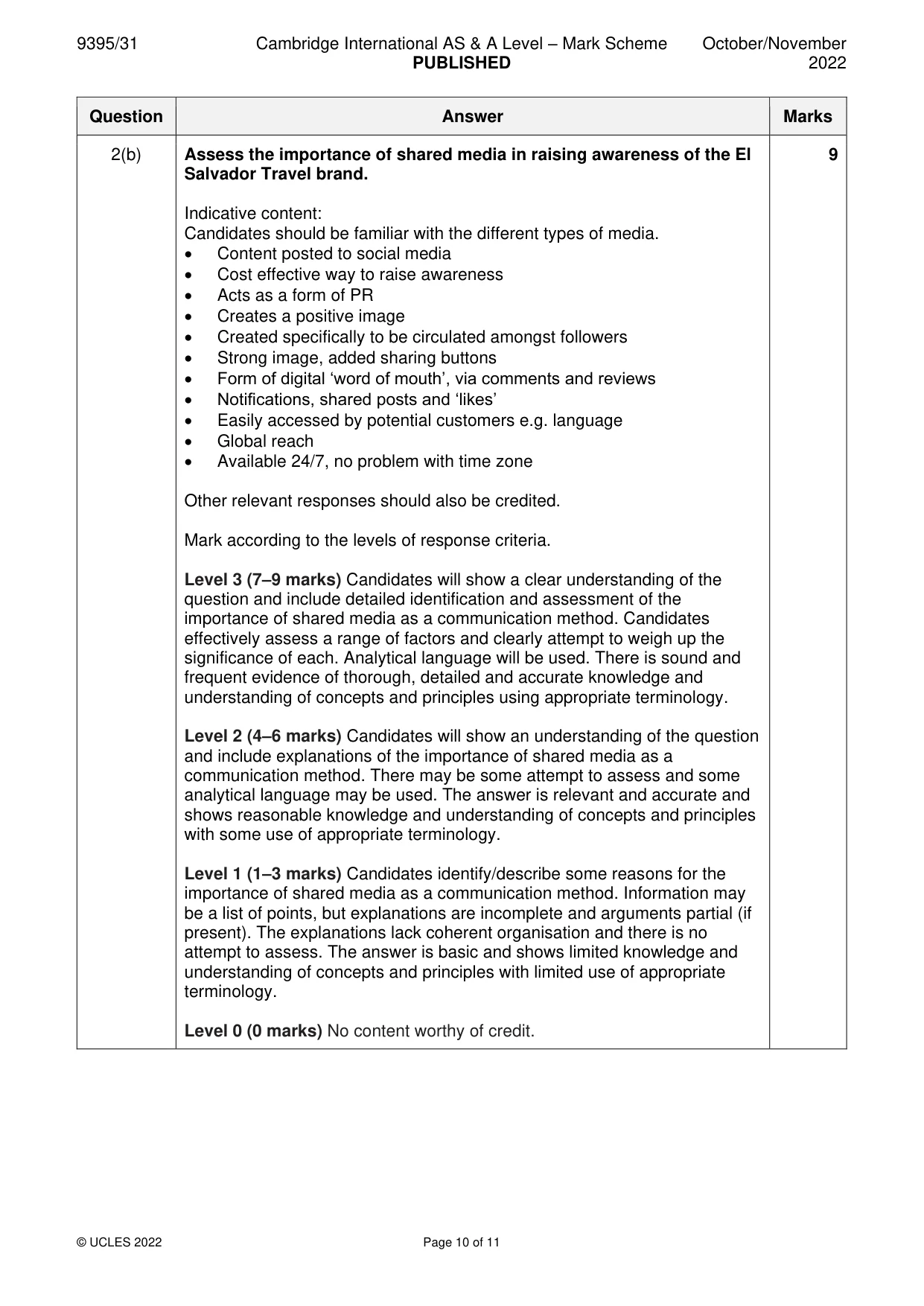 Mark scheme, page 10 of 11