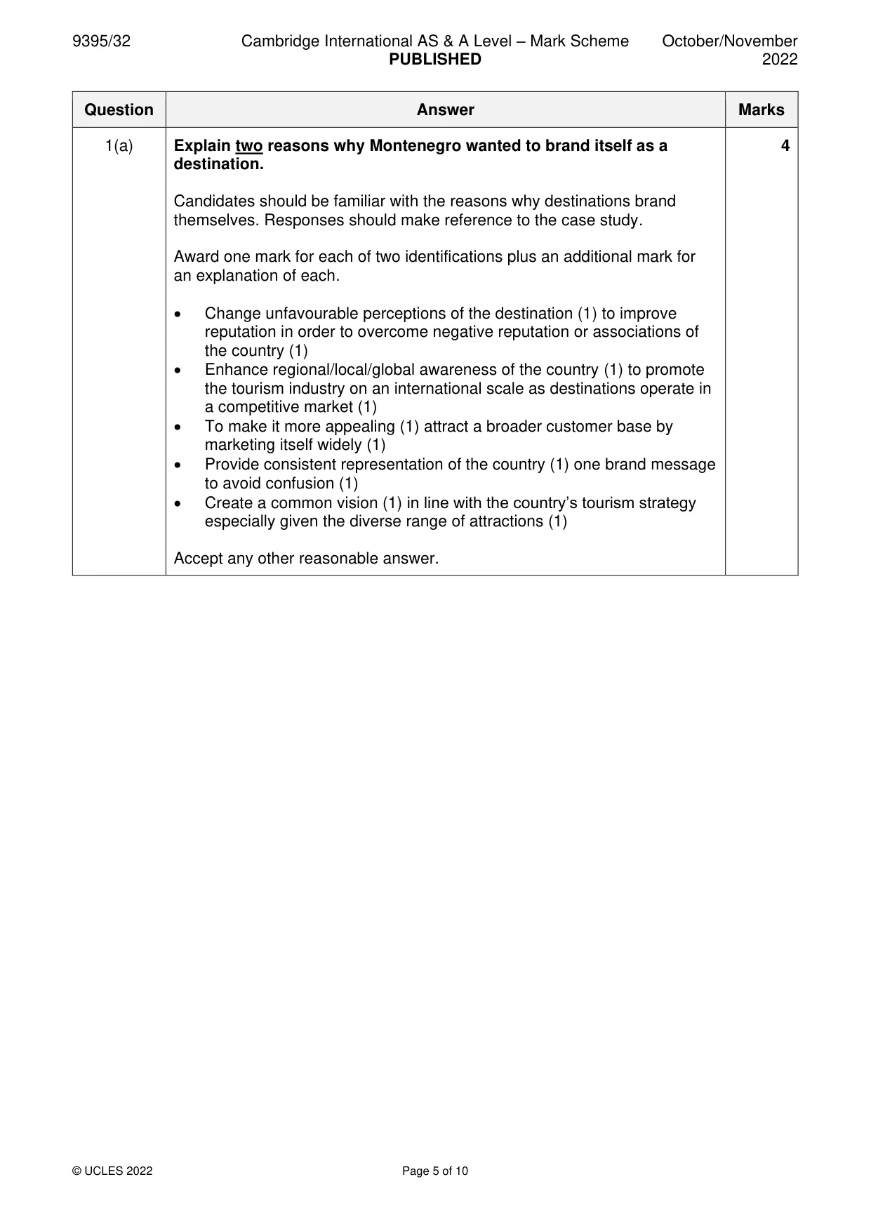 Mark scheme, page 5 of 10