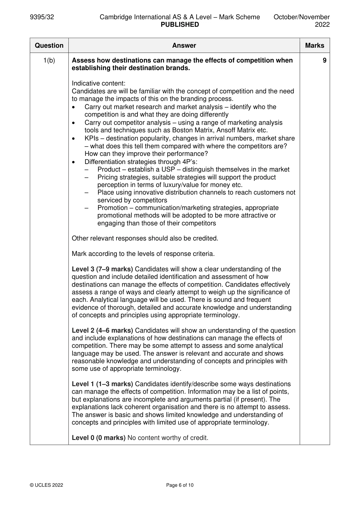 Mark scheme, page 6 of 10