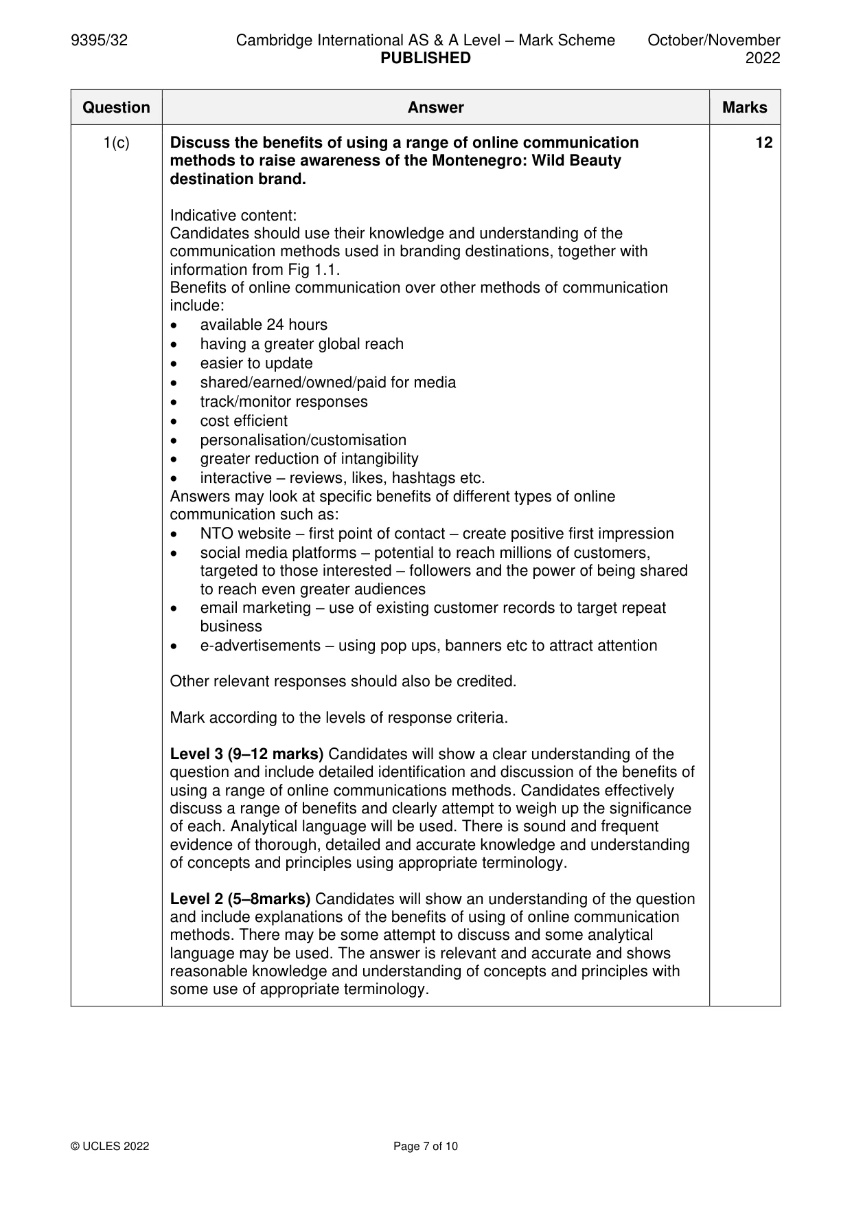 Mark scheme, page 7 of 10