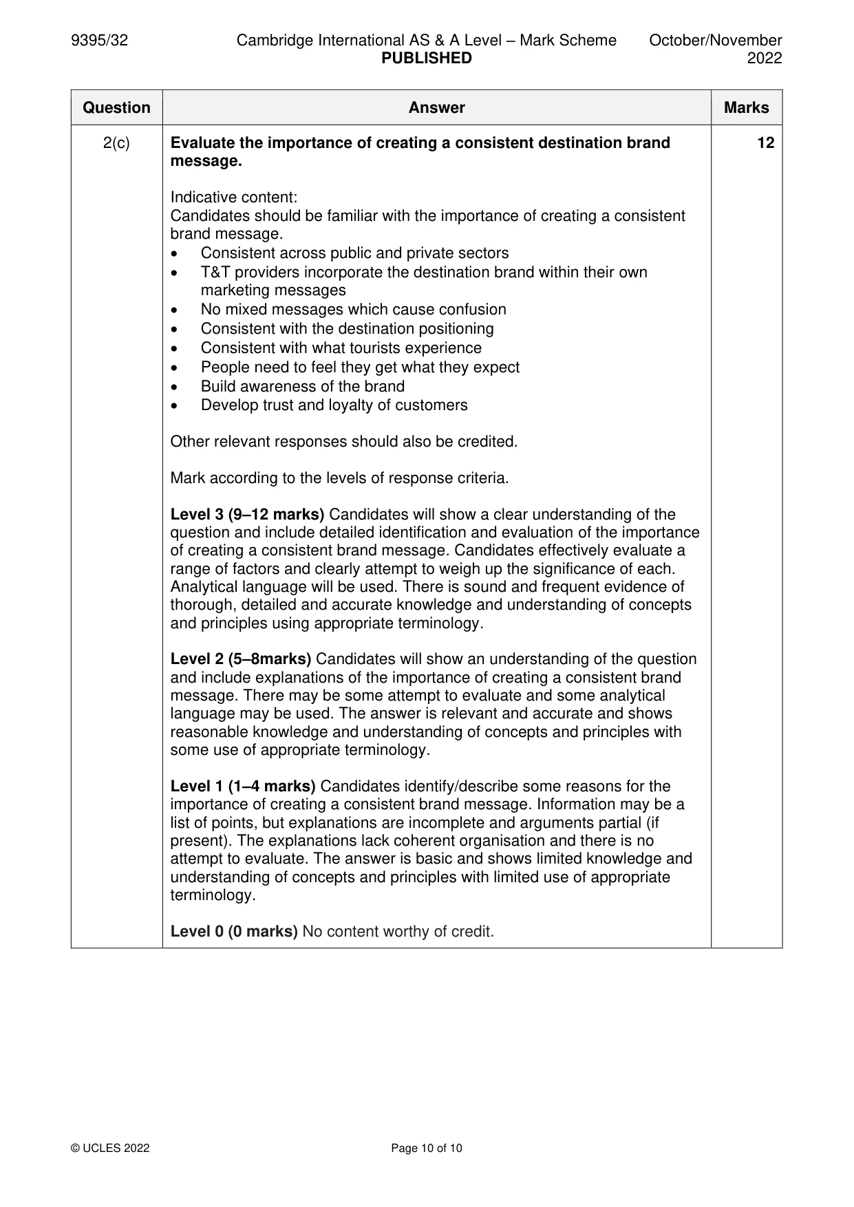 Mark scheme, page 10 of 10