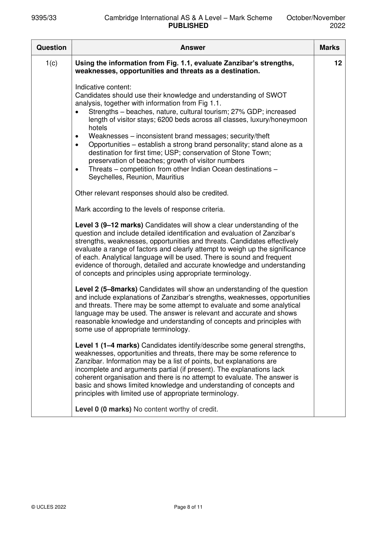 Mark scheme, page 8 of 11