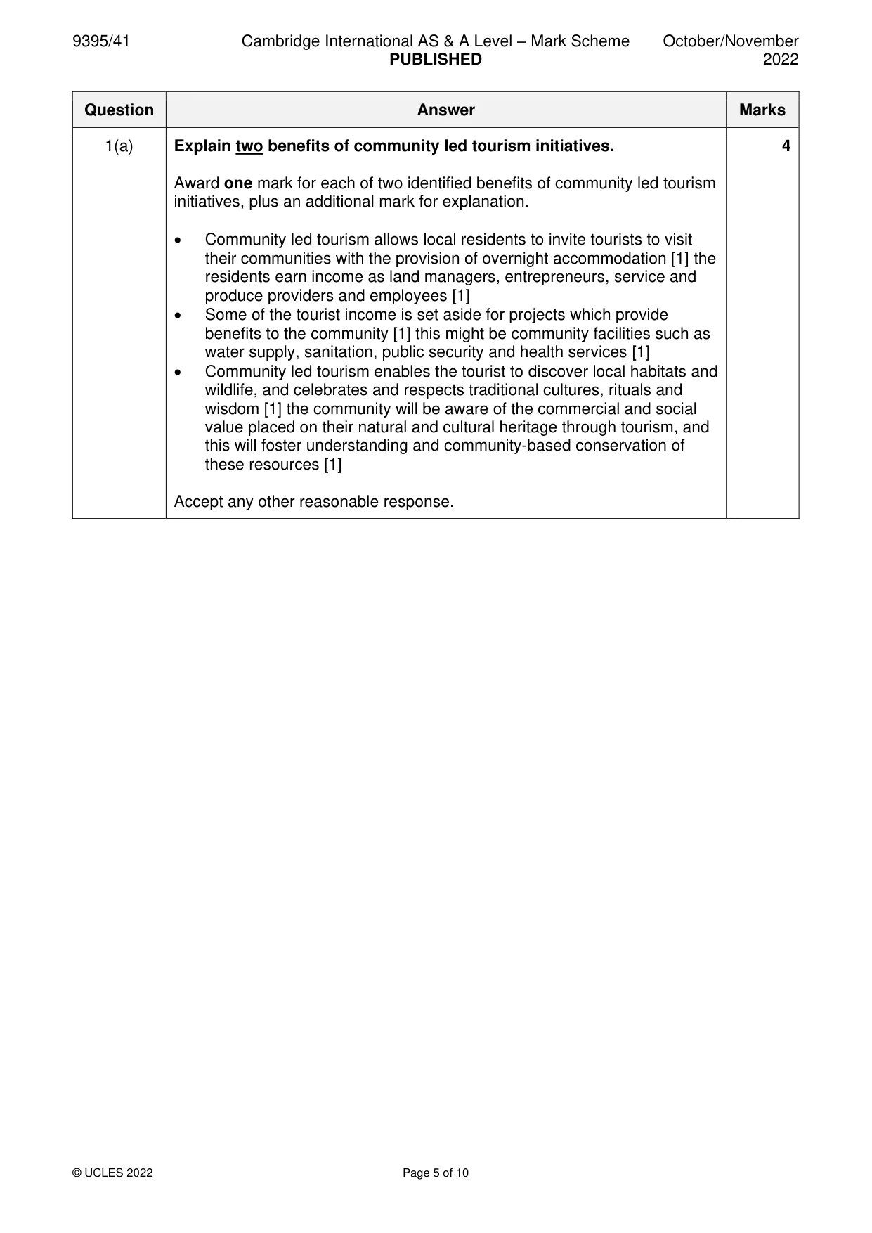 Mark scheme, page 5 of 10