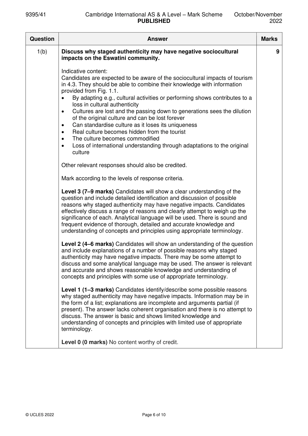 Mark scheme, page 6 of 10