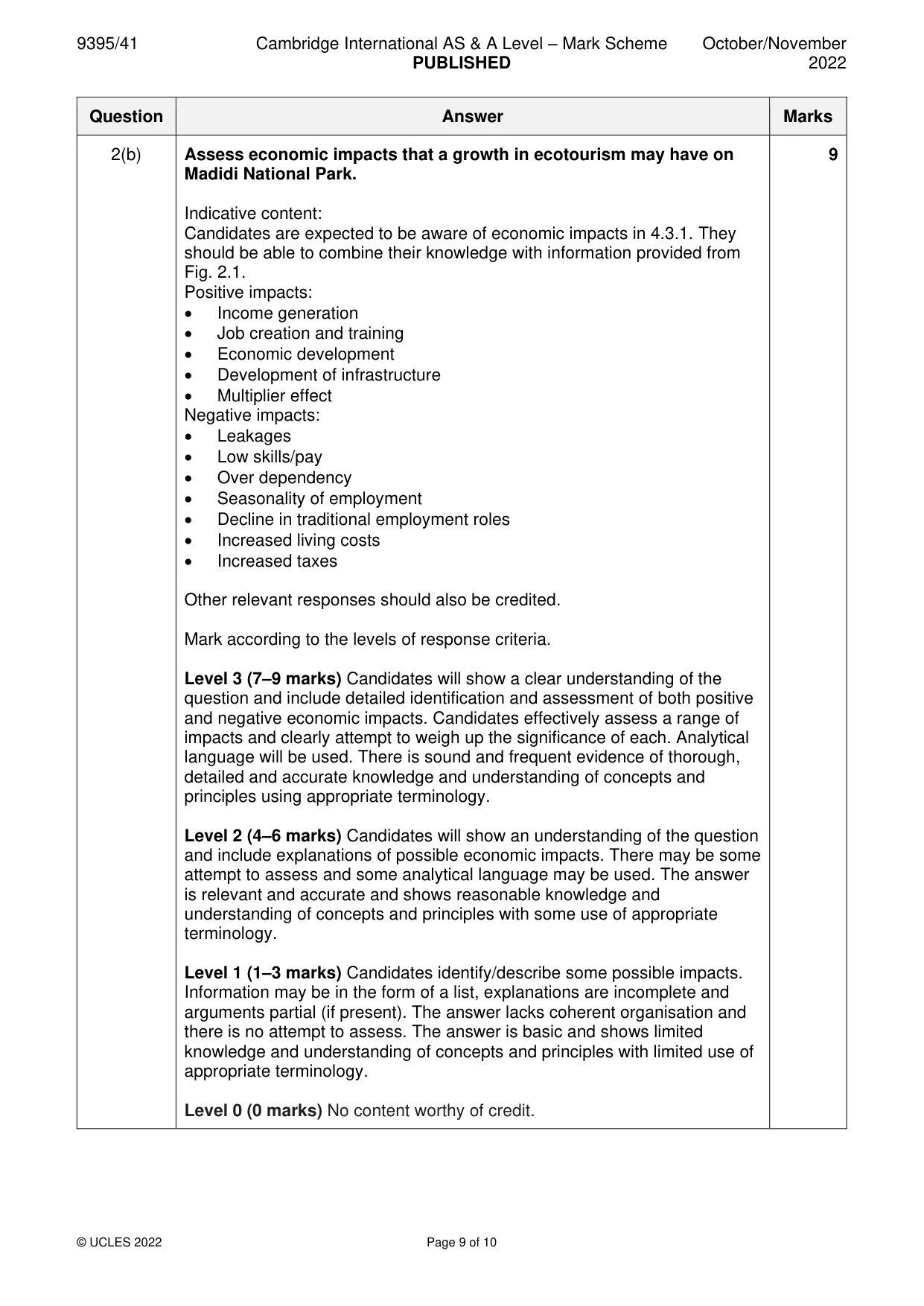 Mark scheme, page 9 of 10