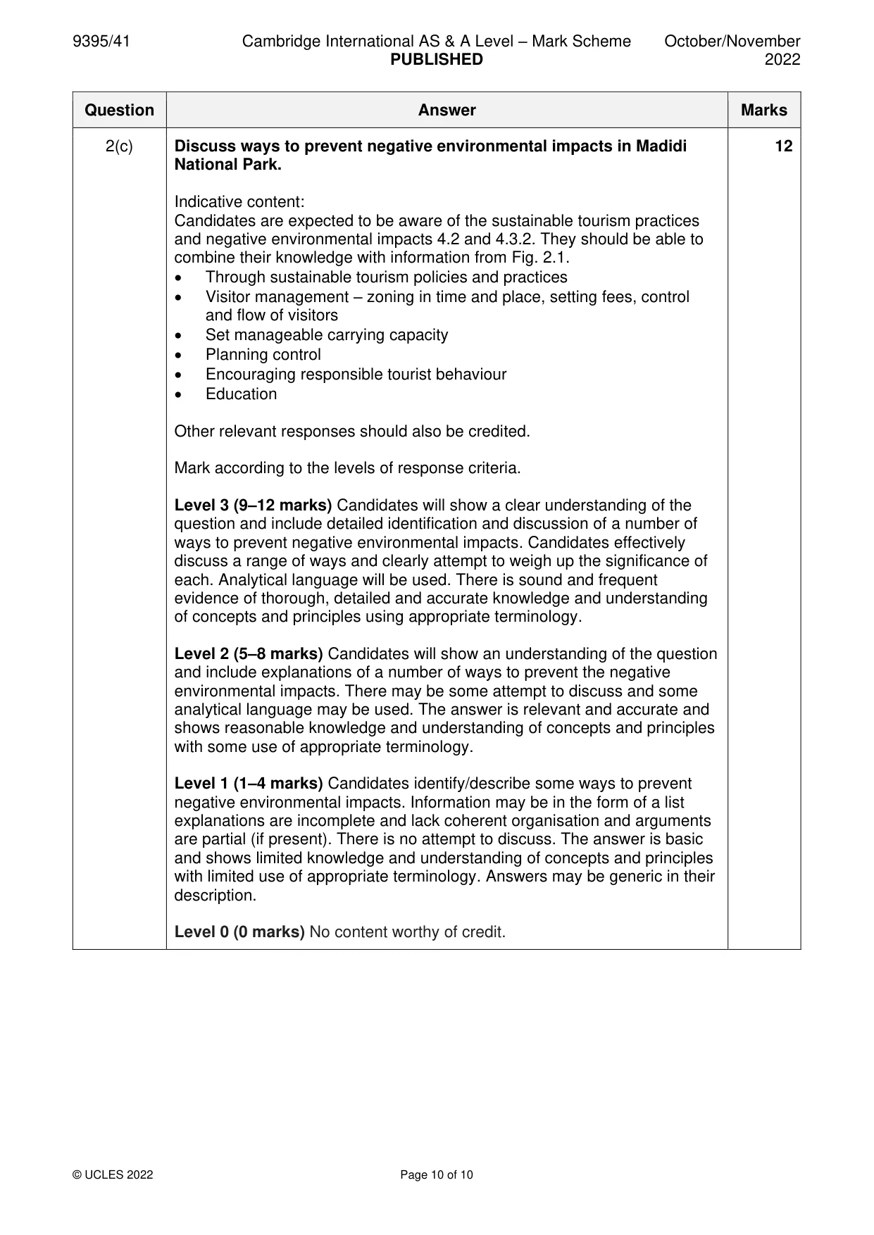 Mark scheme, page 10 of 10