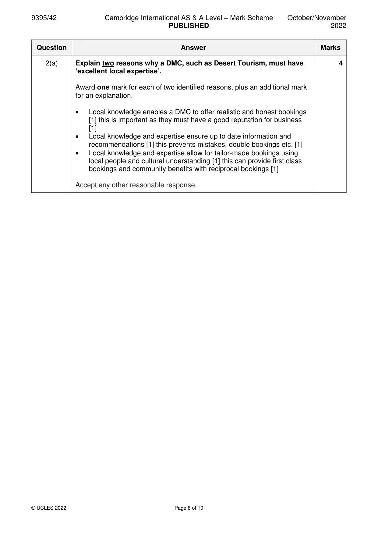 Mark scheme, page 8 of 10