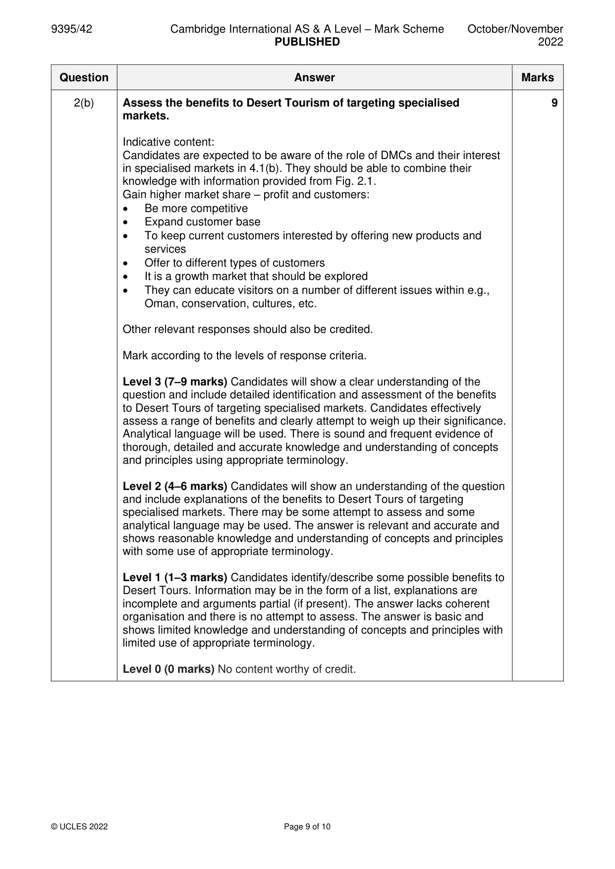 Mark scheme, page 9 of 10