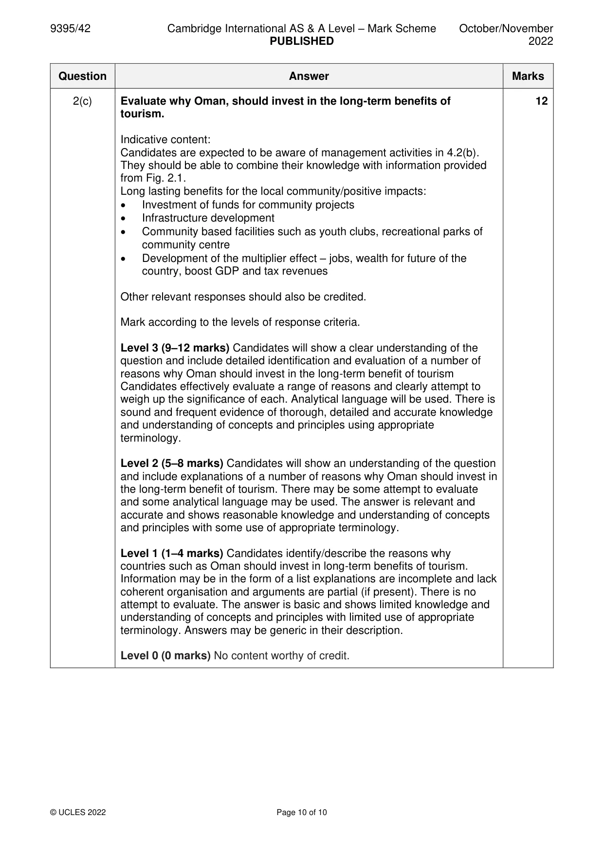 Mark scheme, page 10 of 10