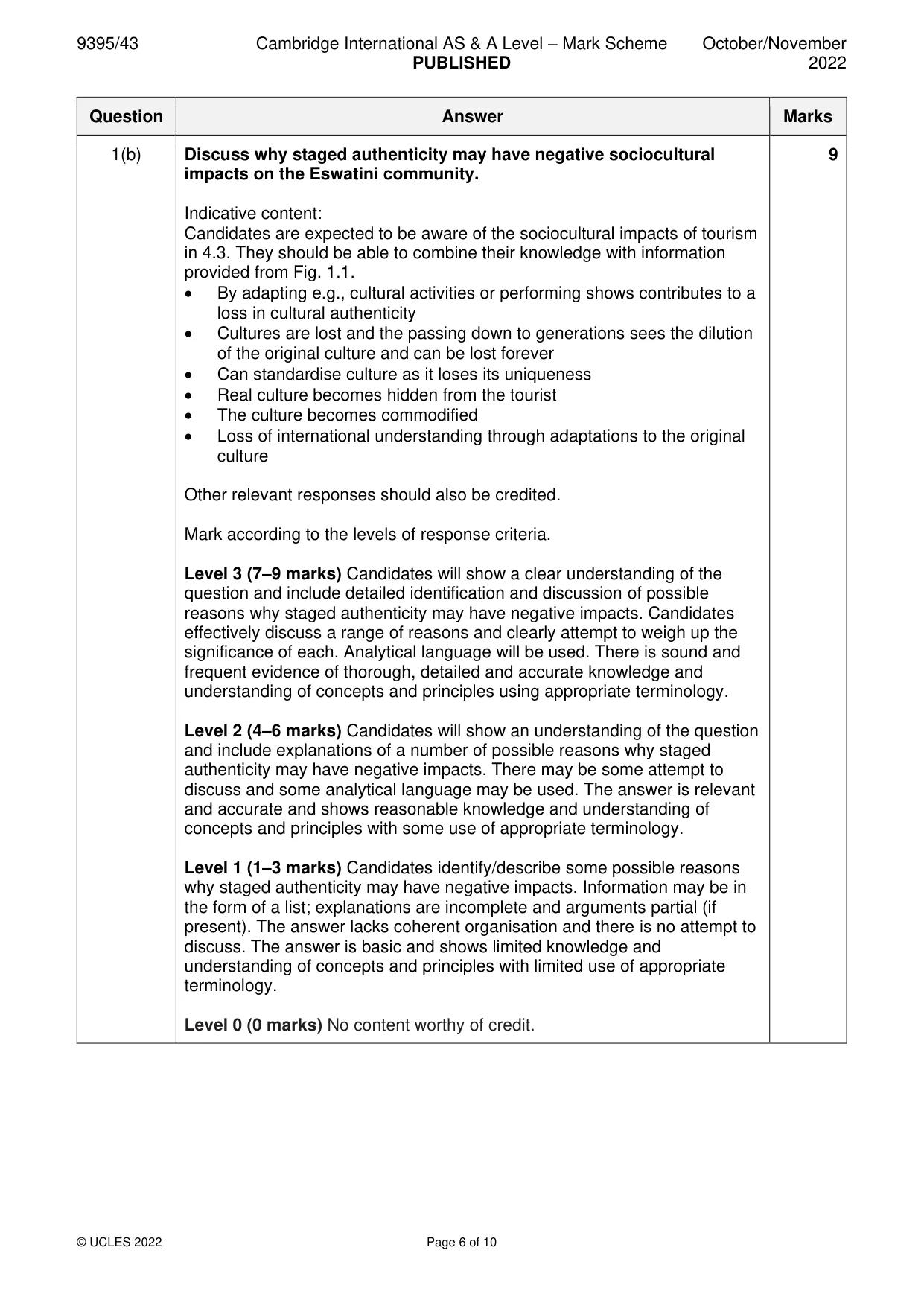 Mark scheme, page 6 of 10