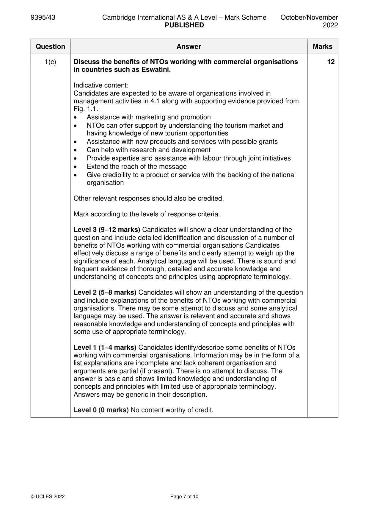 Mark scheme, page 7 of 10
