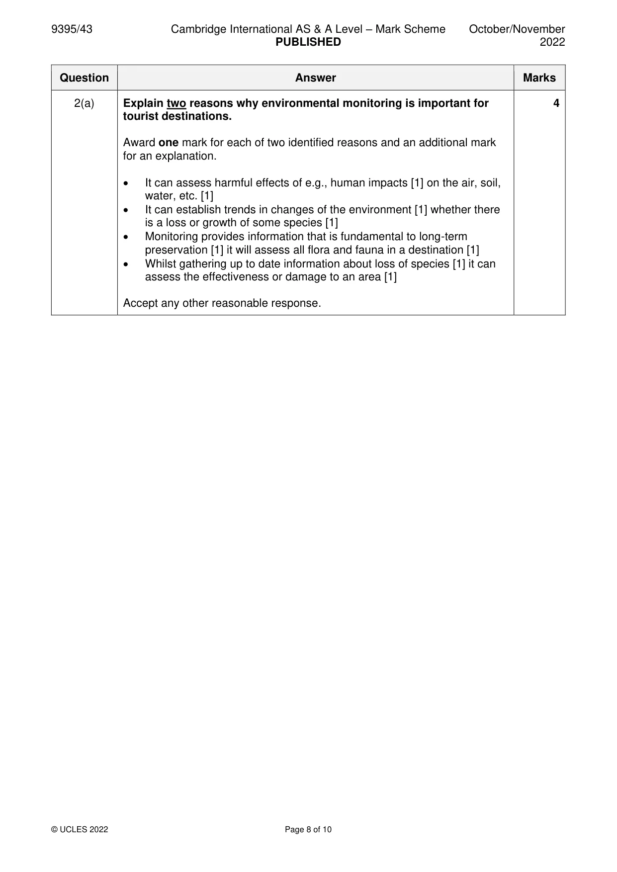 Mark scheme, page 8 of 10
