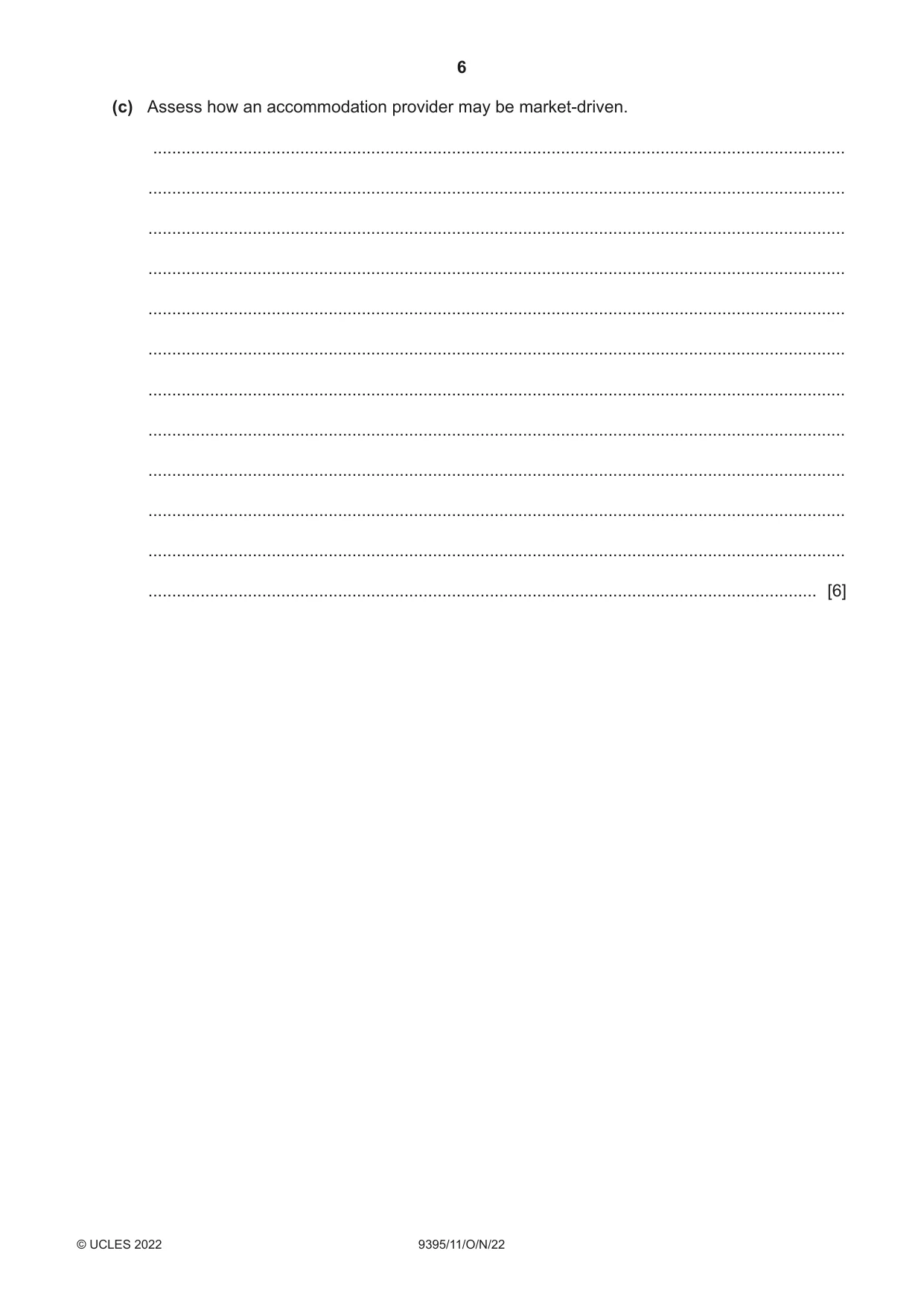 Cambridge A Level Travel and Tourism 9395 2022 Oct/Nov Paper 1 · Variant 1 question paper, page 6 of 16