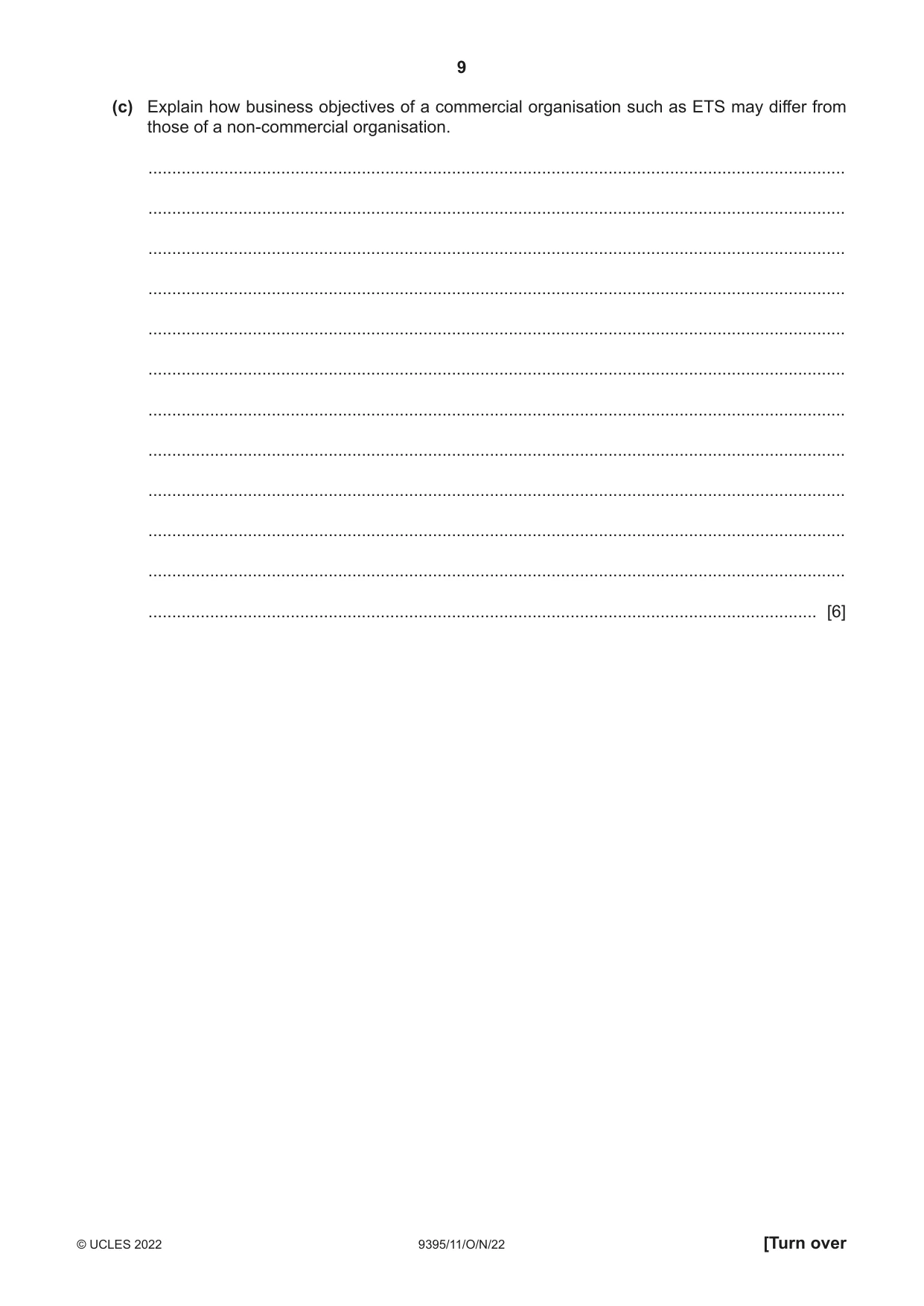 Cambridge A Level Travel and Tourism 9395 2022 Oct/Nov Paper 1 · Variant 1 question paper, page 9 of 16