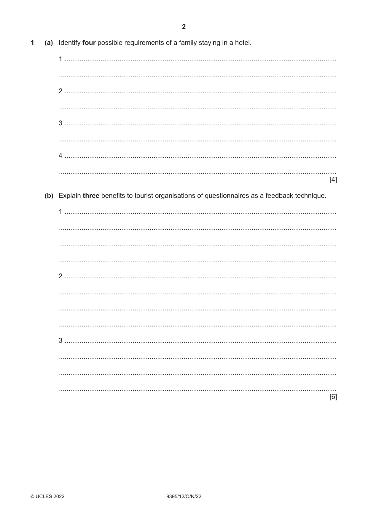 Cambridge A Level Travel and Tourism 9395 2022 Oct/Nov Paper 1 · Variant 2 question paper, page 2 of 16