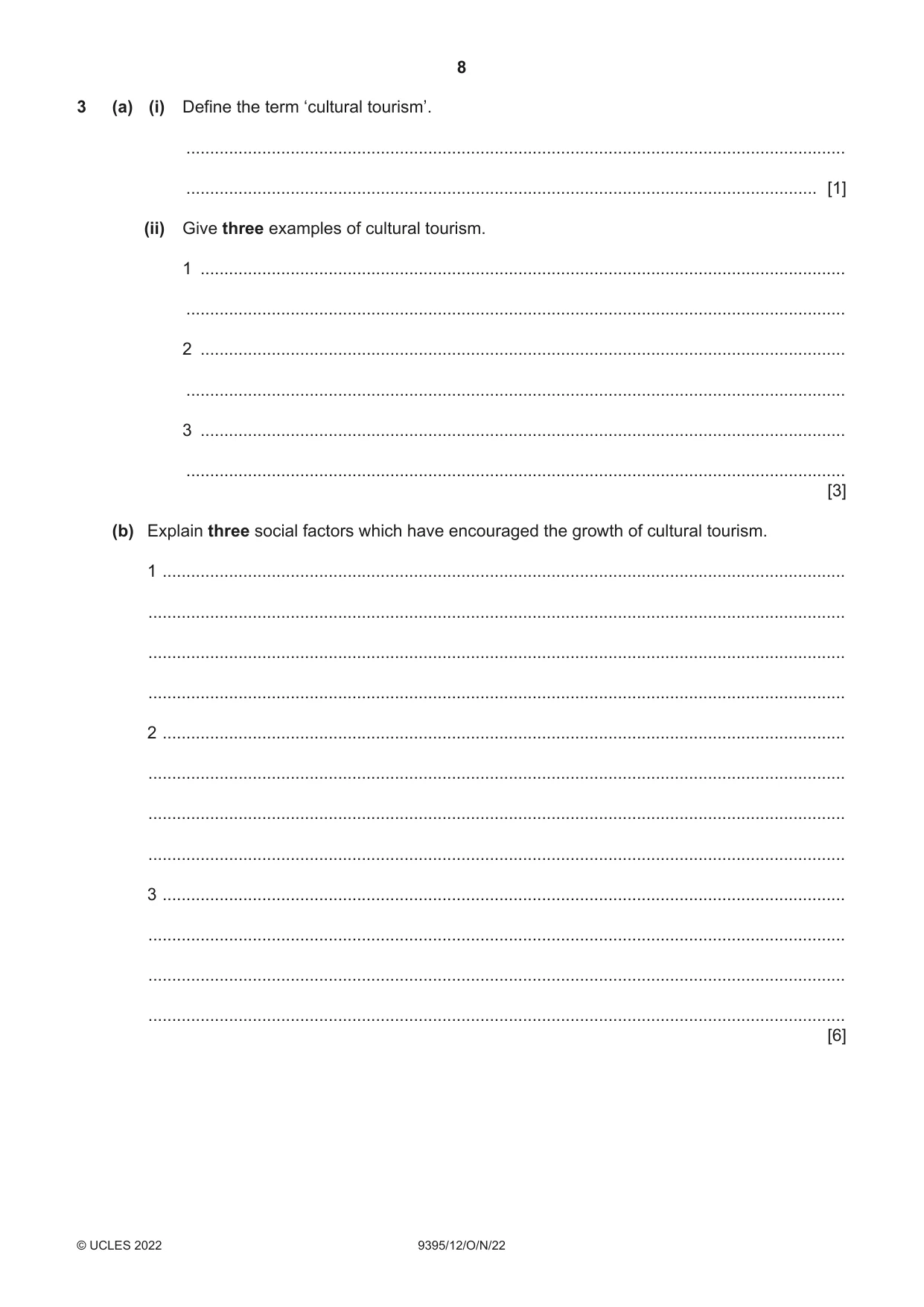 Cambridge A Level Travel and Tourism 9395 2022 Oct/Nov Paper 1 · Variant 2 question paper, page 8 of 16