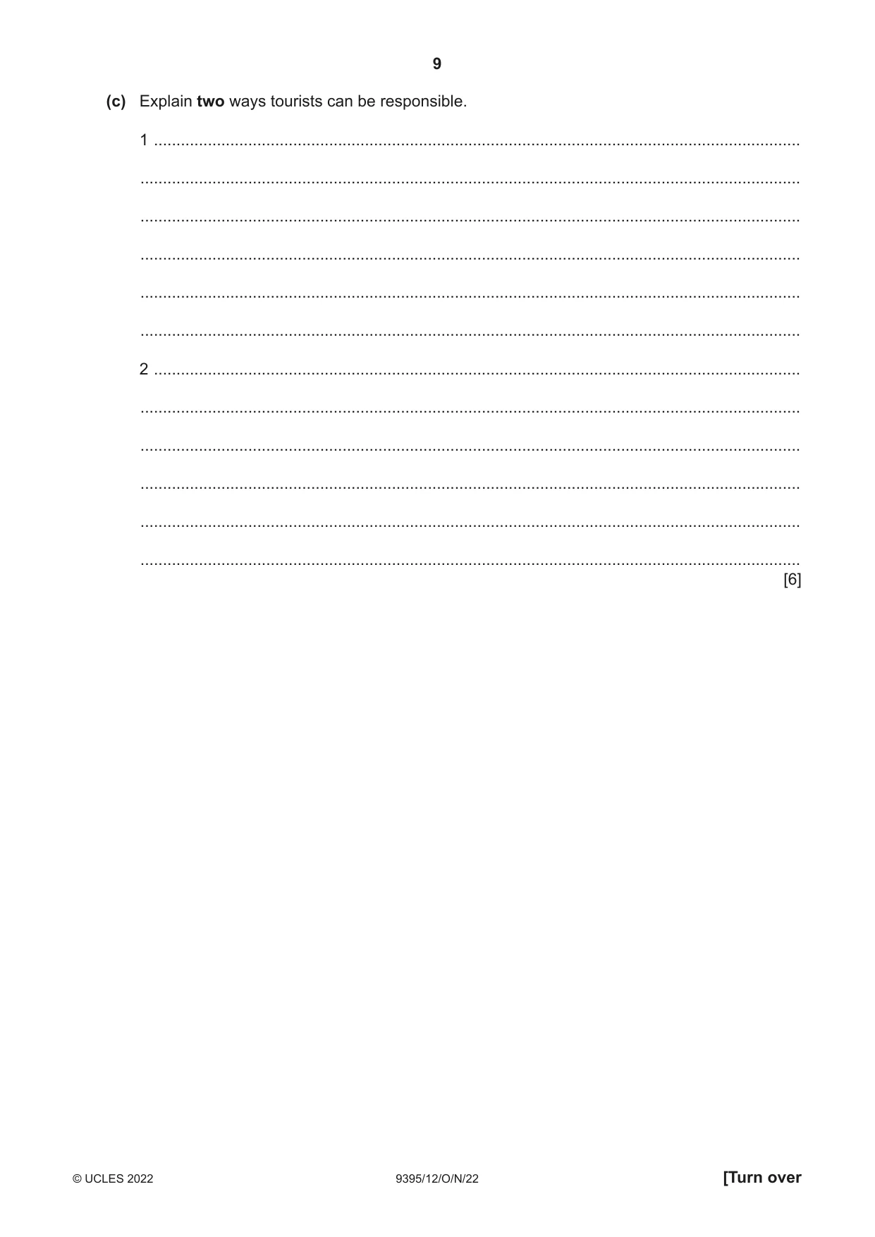 Cambridge A Level Travel and Tourism 9395 2022 Oct/Nov Paper 1 · Variant 2 question paper, page 9 of 16