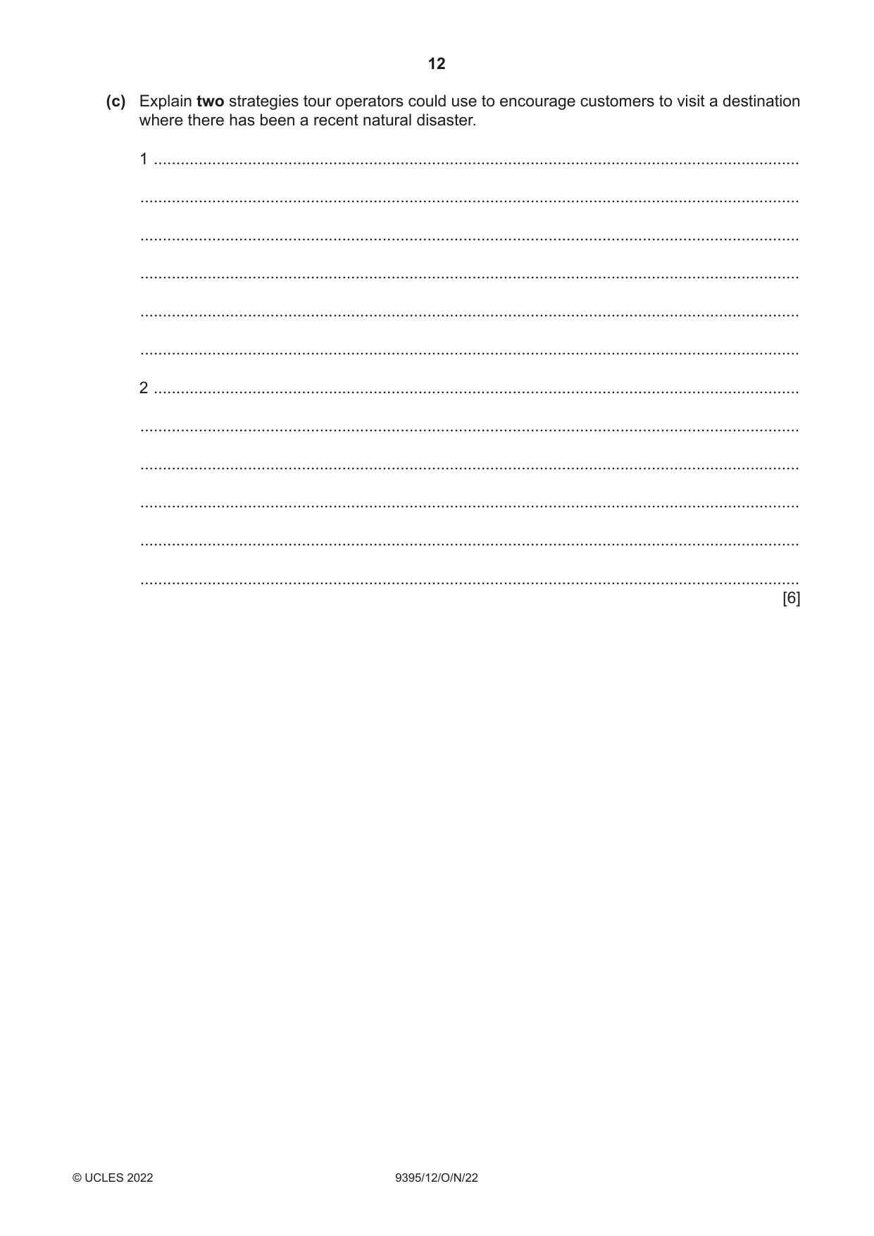 Cambridge A Level Travel and Tourism 9395 2022 Oct/Nov Paper 1 · Variant 2 question paper, page 12 of 16