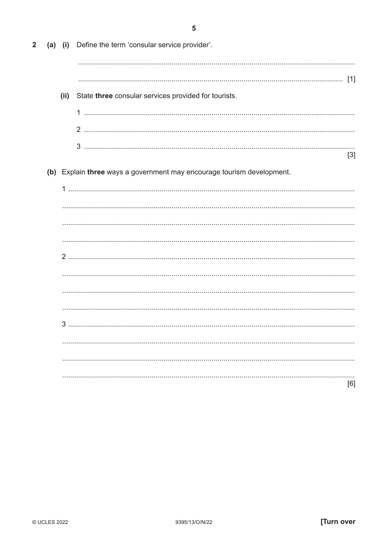 Cambridge A Level Travel and Tourism 9395 2022 Oct/Nov Paper 1 · Variant 3 question paper, page 5 of 16