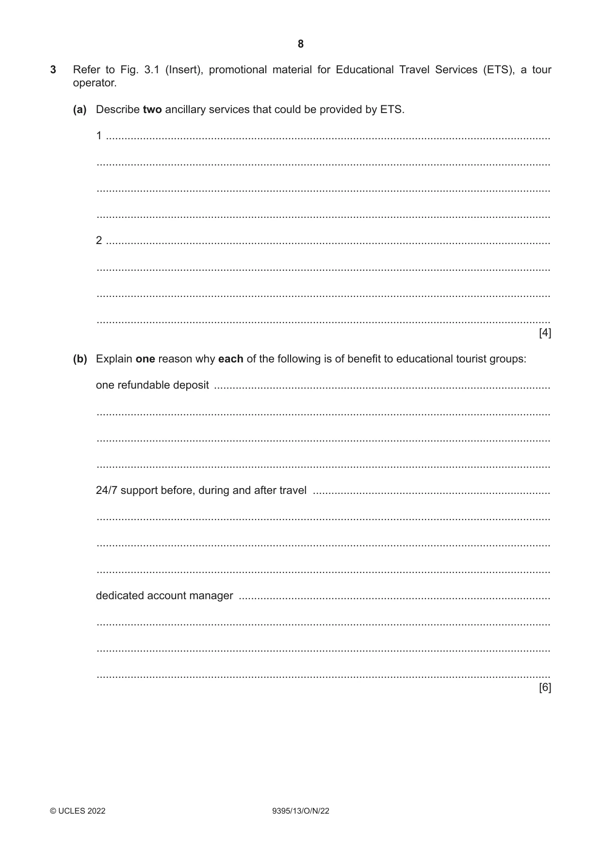 Cambridge A Level Travel and Tourism 9395 2022 Oct/Nov Paper 1 · Variant 3 question paper, page 8 of 16