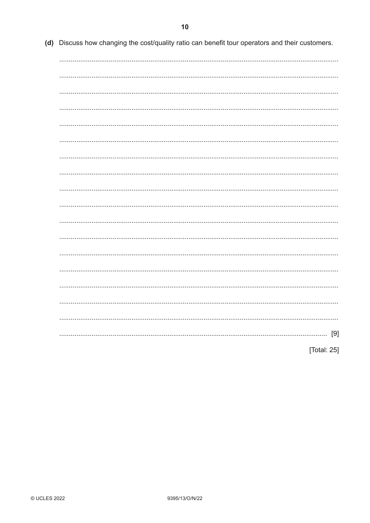 Cambridge A Level Travel and Tourism 9395 2022 Oct/Nov Paper 1 · Variant 3 question paper, page 10 of 16
