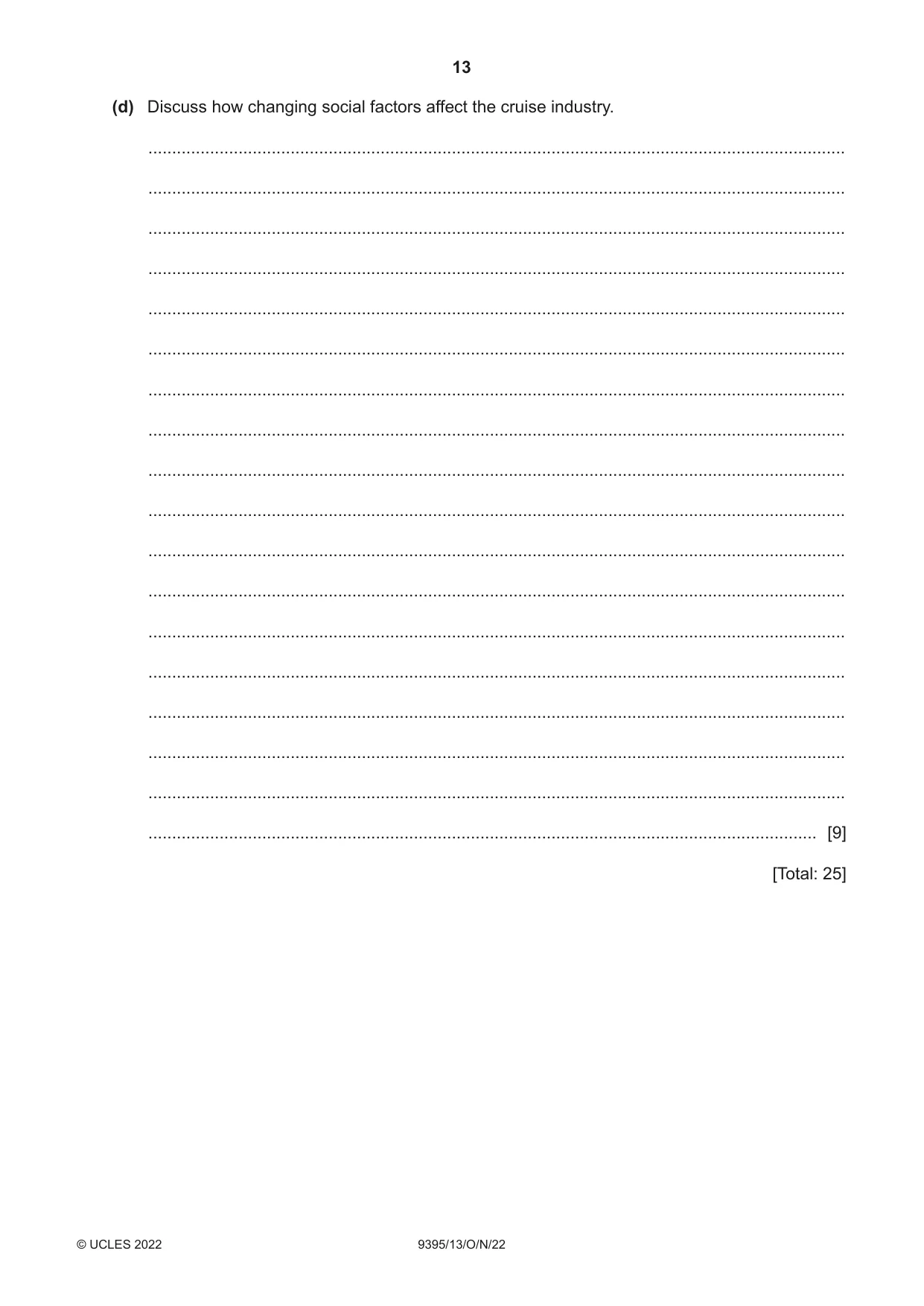 Cambridge A Level Travel and Tourism 9395 2022 Oct/Nov Paper 1 · Variant 3 question paper, page 13 of 16