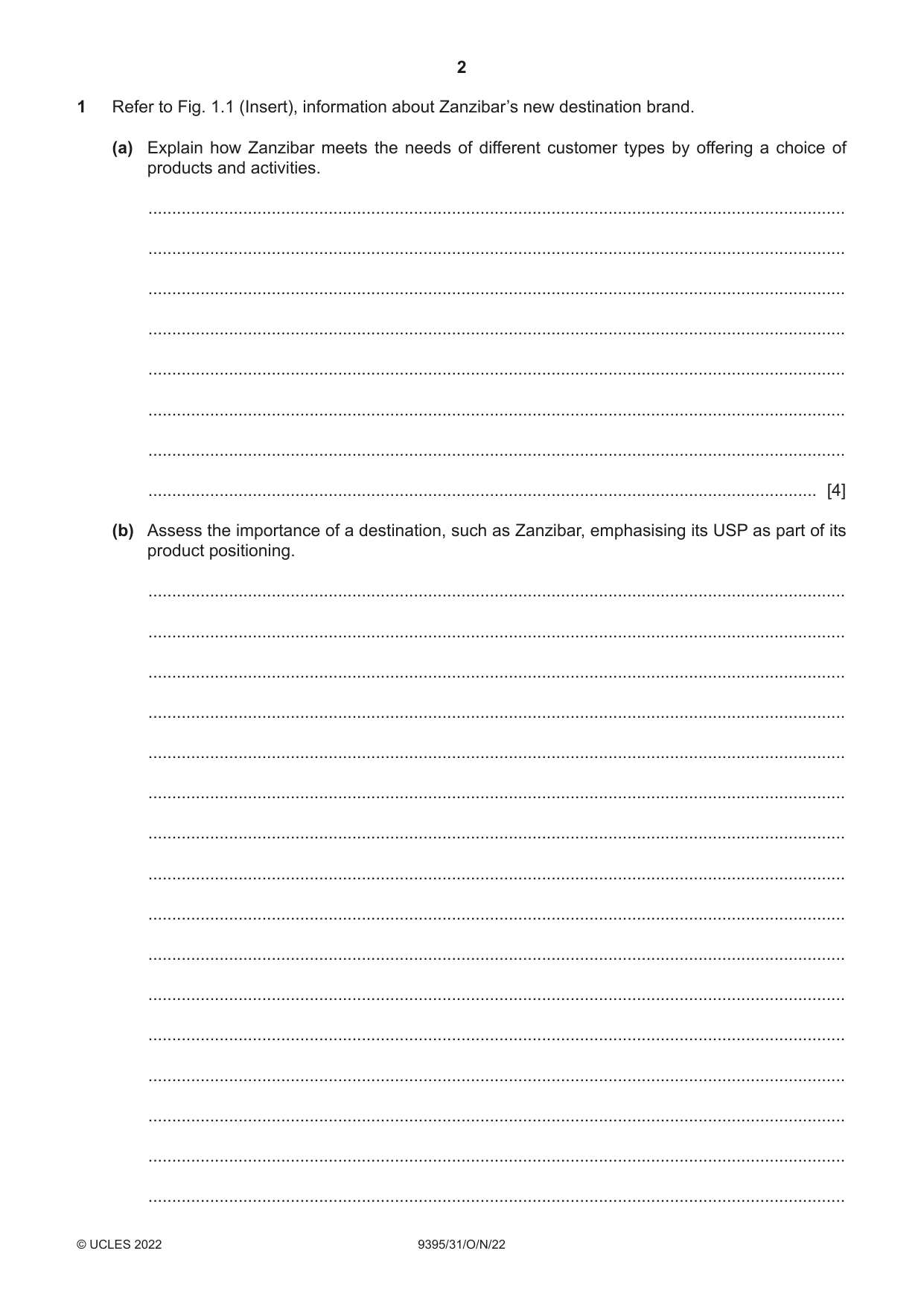 Cambridge A Level Travel and Tourism 9395 2022 Oct/Nov Paper 3 · Variant 1 question paper, page 2 of 12