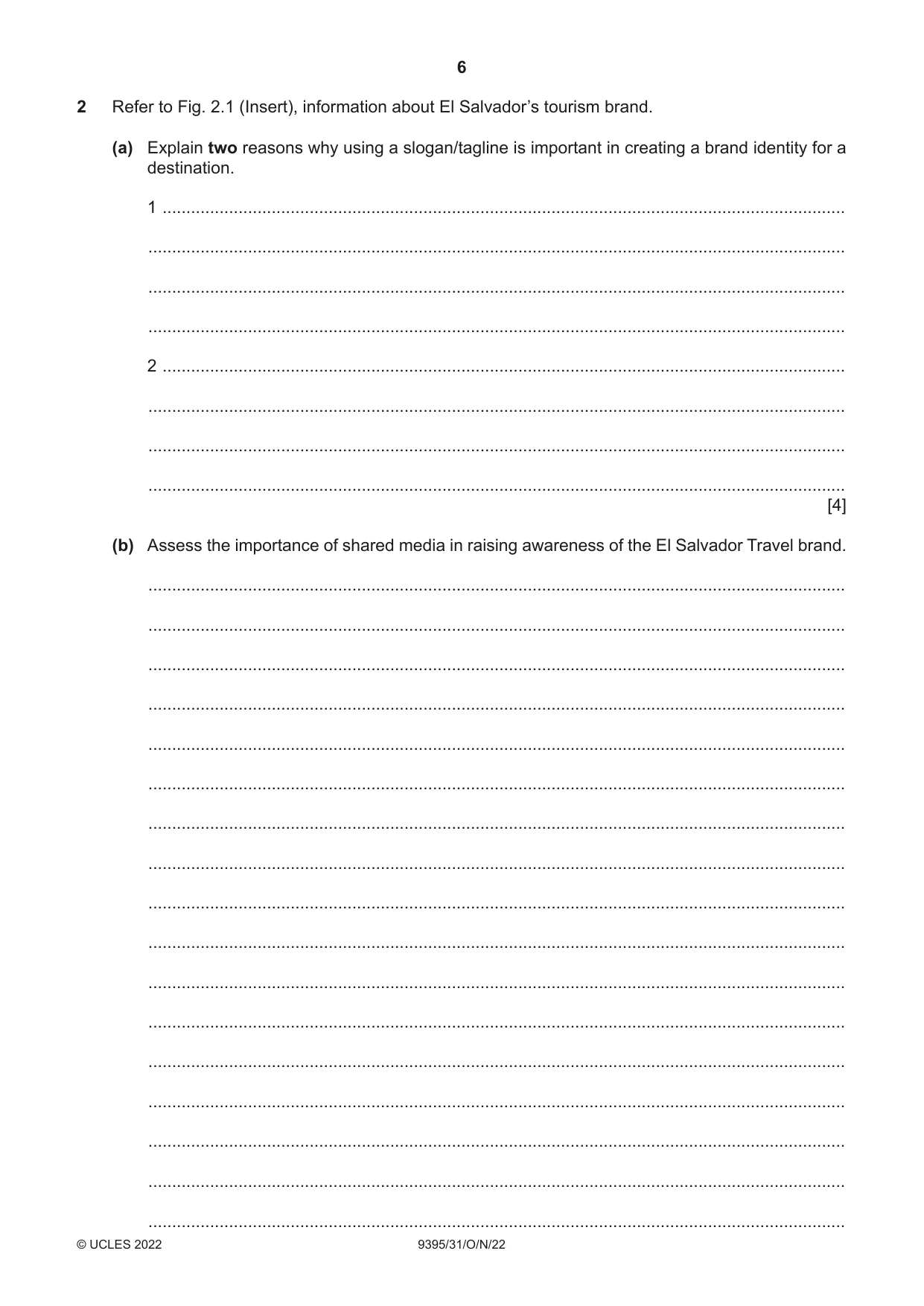 Cambridge A Level Travel and Tourism 9395 2022 Oct/Nov Paper 3 · Variant 1 question paper, page 6 of 12
