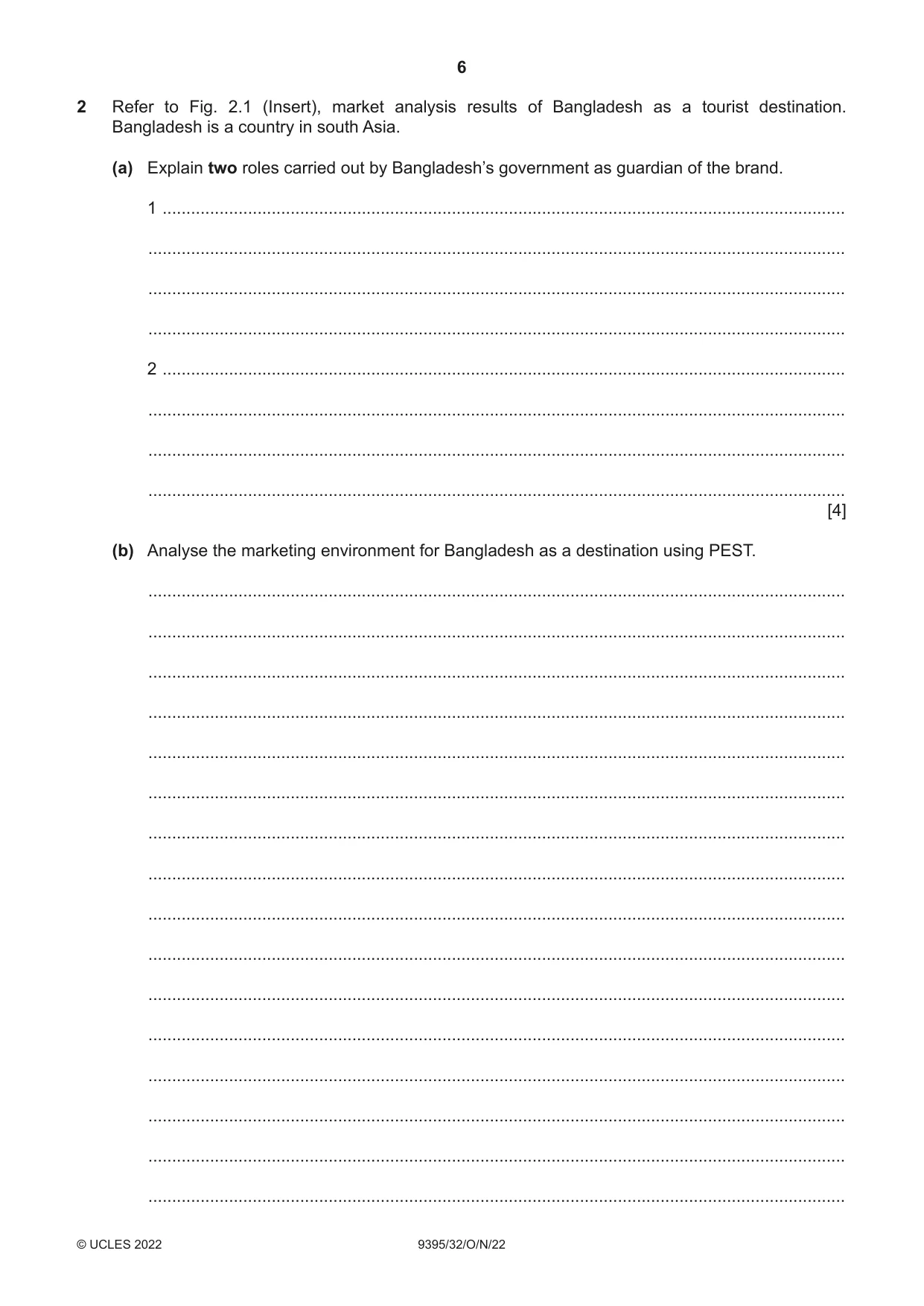 Cambridge A Level Travel and Tourism 9395 2022 Oct/Nov Paper 3 · Variant 2 question paper, page 6 of 12
