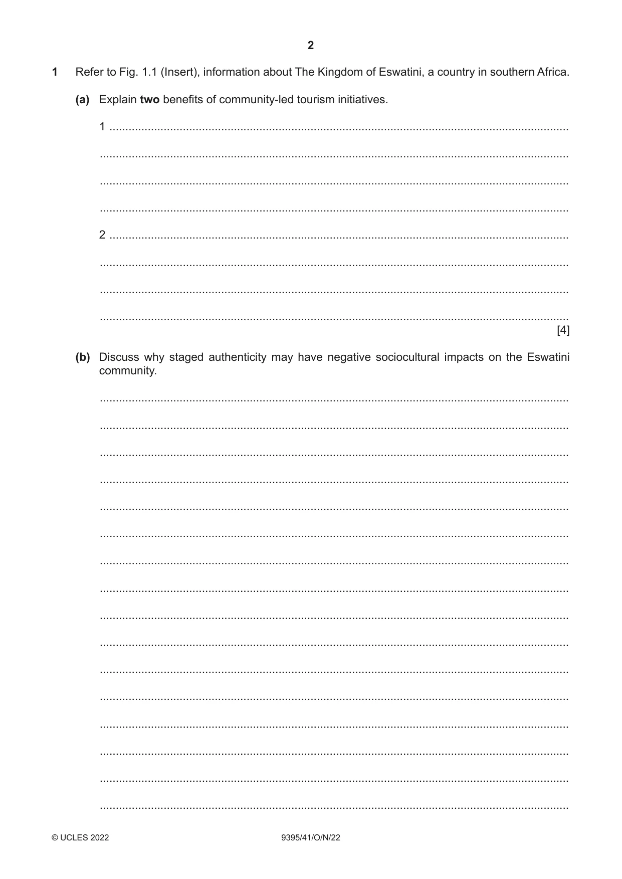 Cambridge A Level Travel and Tourism 9395 2022 Oct/Nov Paper 4 · Variant 1 question paper, page 2 of 12