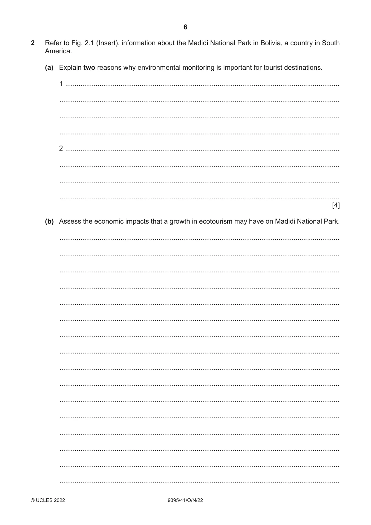 Cambridge A Level Travel and Tourism 9395 2022 Oct/Nov Paper 4 · Variant 1 question paper, page 6 of 12