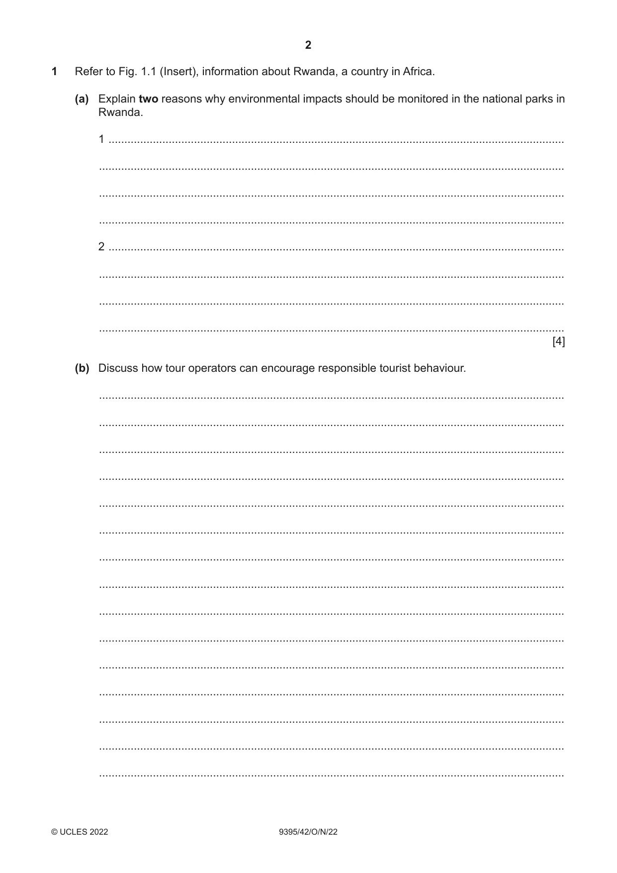 Cambridge A Level Travel and Tourism 9395 2022 Oct/Nov Paper 4 · Variant 2 question paper, page 2 of 12