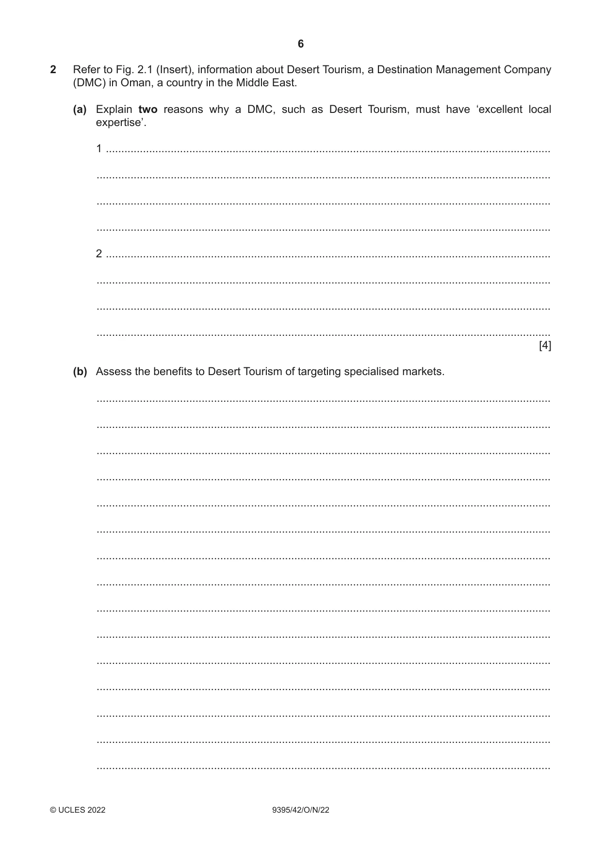 Cambridge A Level Travel and Tourism 9395 2022 Oct/Nov Paper 4 · Variant 2 question paper, page 6 of 12
