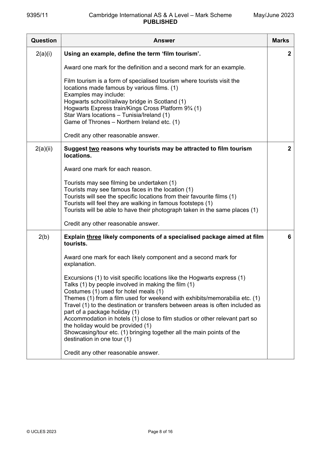 Mark scheme, page 8 of 16