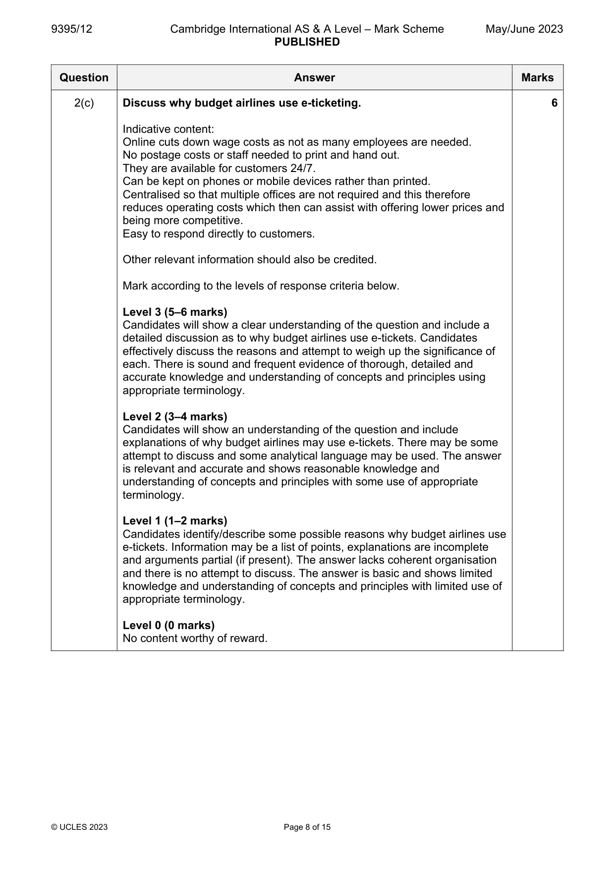 Mark scheme, page 8 of 15