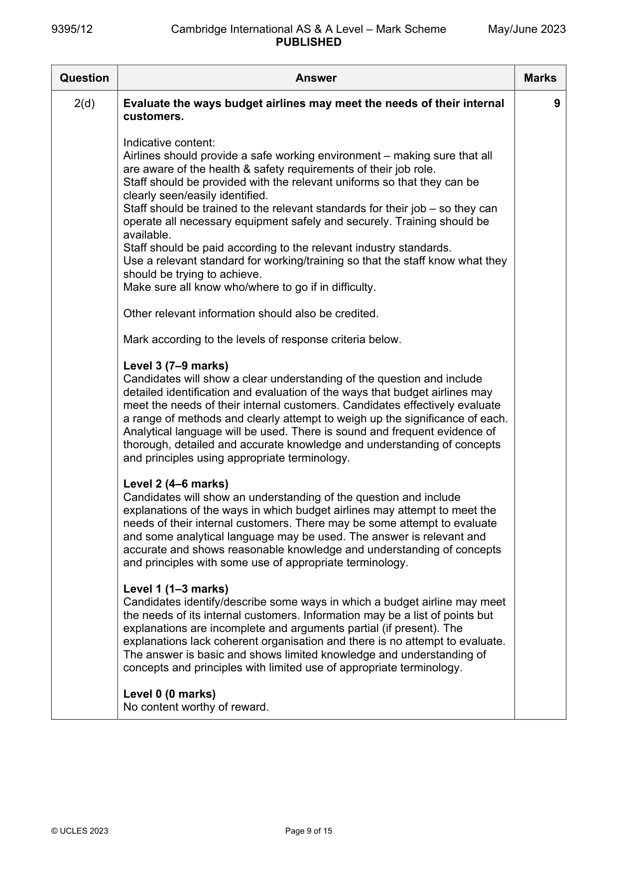 Mark scheme, page 9 of 15