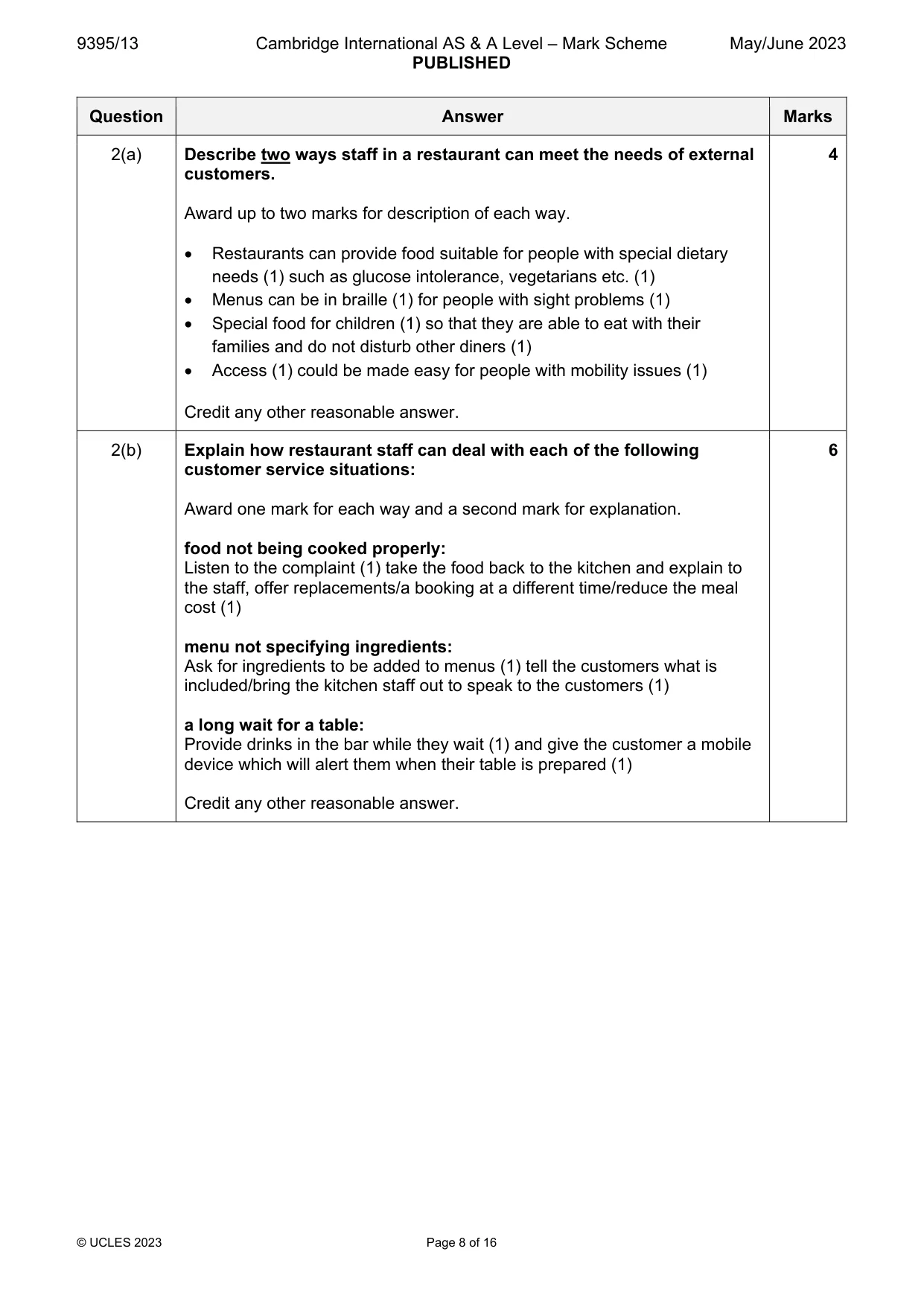 Mark scheme, page 8 of 16